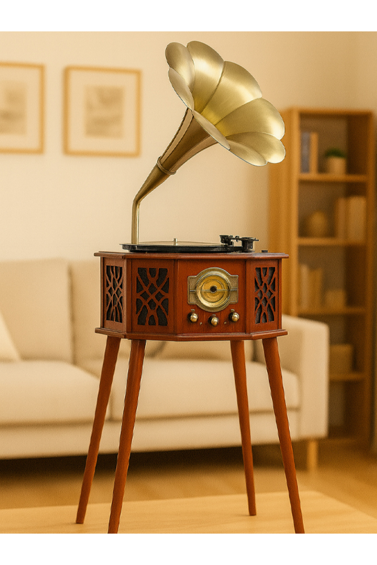 moryconcept Crownwell Turntable Phone With Leg – Ahşap Standlı Bluetooth Gramofon