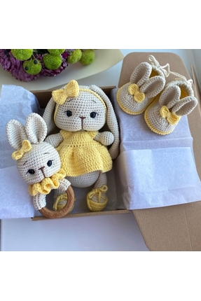 ev atölyem Amigurumi Uzun Kulak Tombik Tavşan 3lü Set