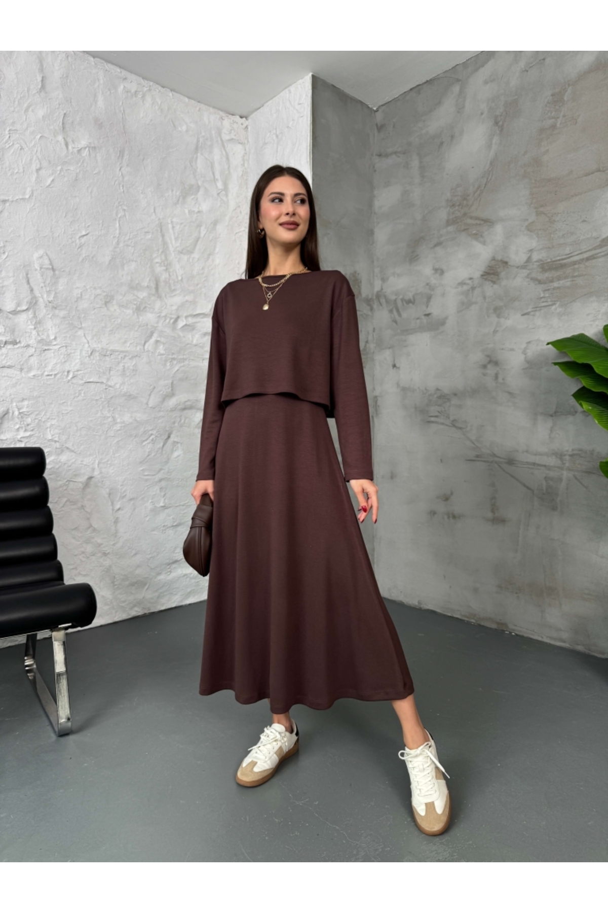 Elif Özbey Butik  Kahverengi Modal Bluzlu İkili Takım Elbise - Görsel 6