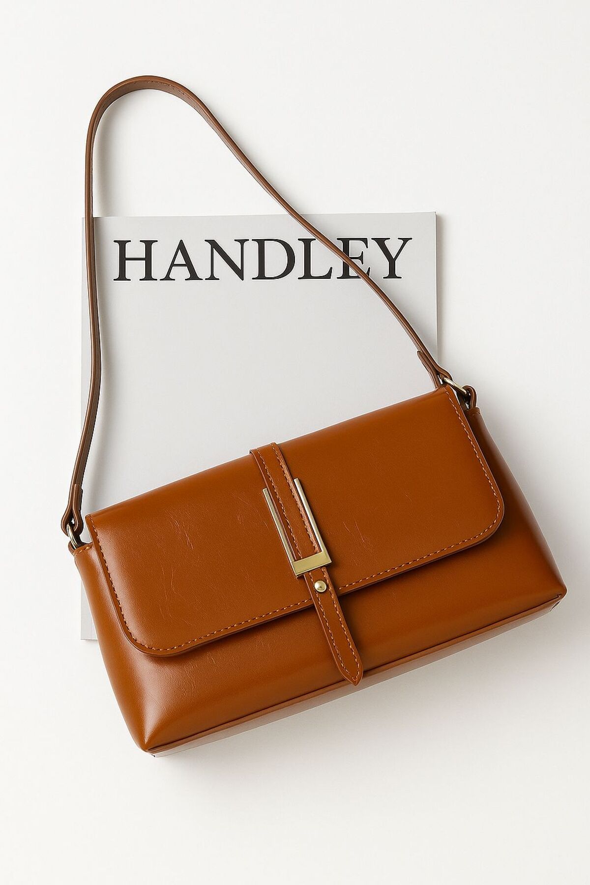 Luxury Buckle Detailed Shiny Leather Shoulder & Handbag