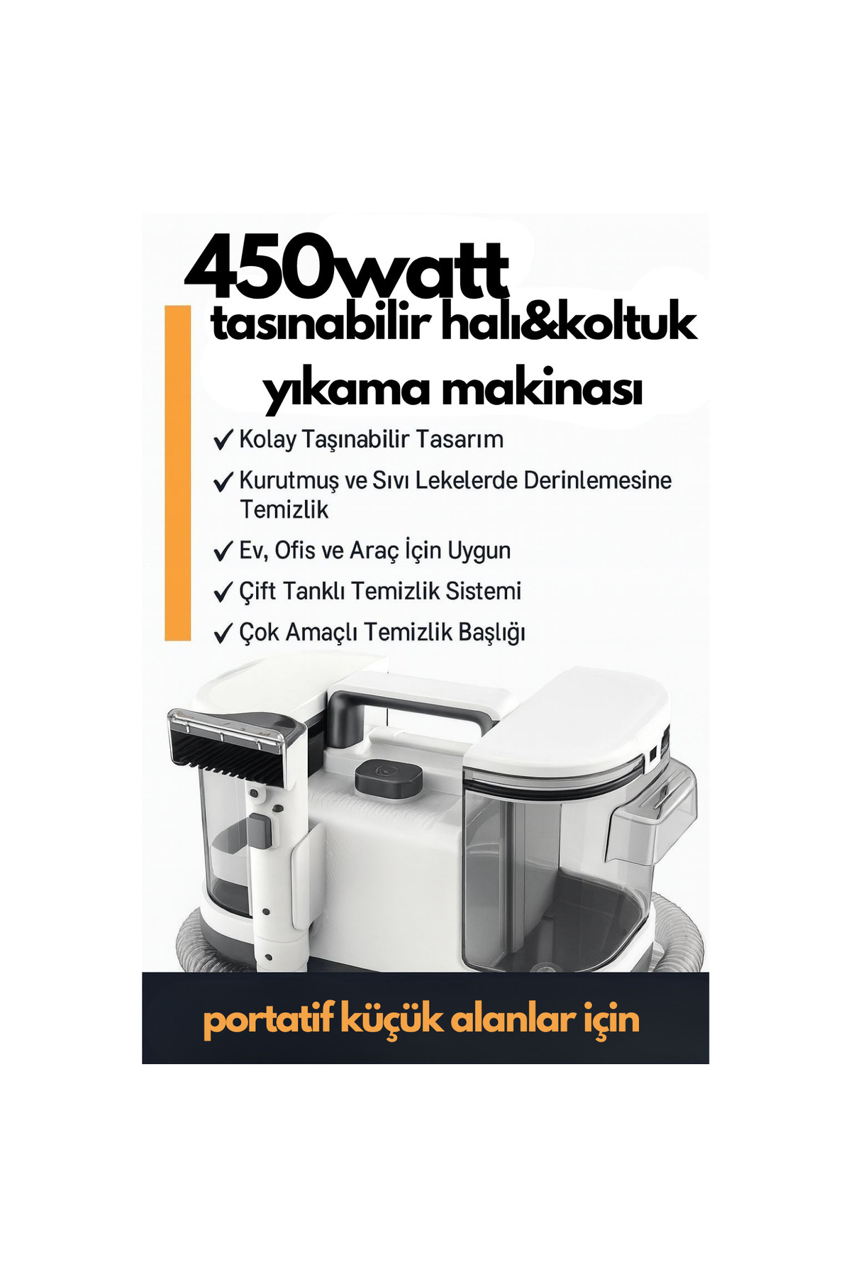 Brawi 450W Taşınabilir Halı ve Döşeme Temizleme Makinesi | Koltuk, Araç ve Ev Yüzeyleri İçin Güçlü Vakum