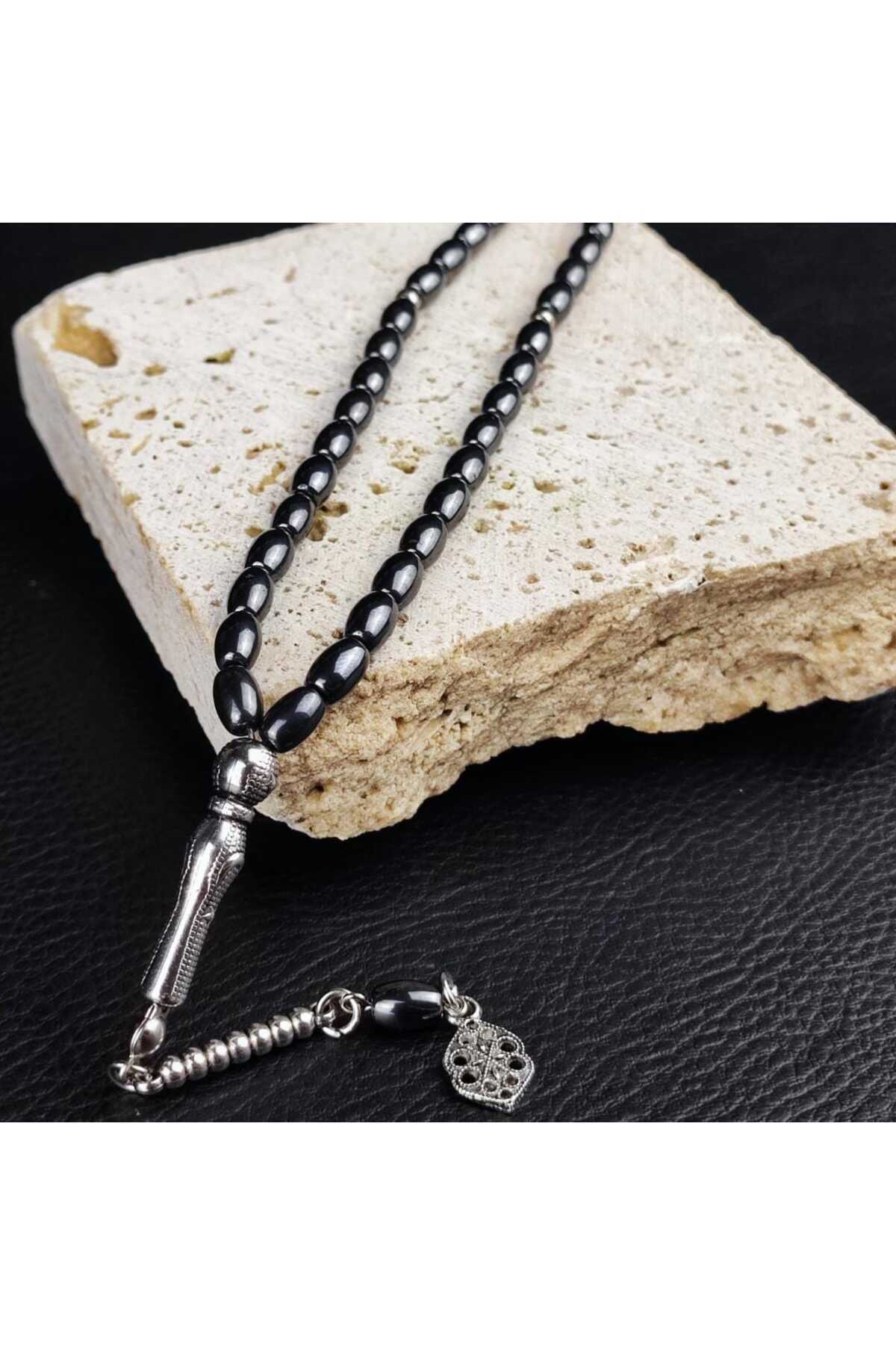 Genel Markalar Siyah Hematit Taşı Arpa Kesim Doğaltaş Erkek Tesbih Aksesuar