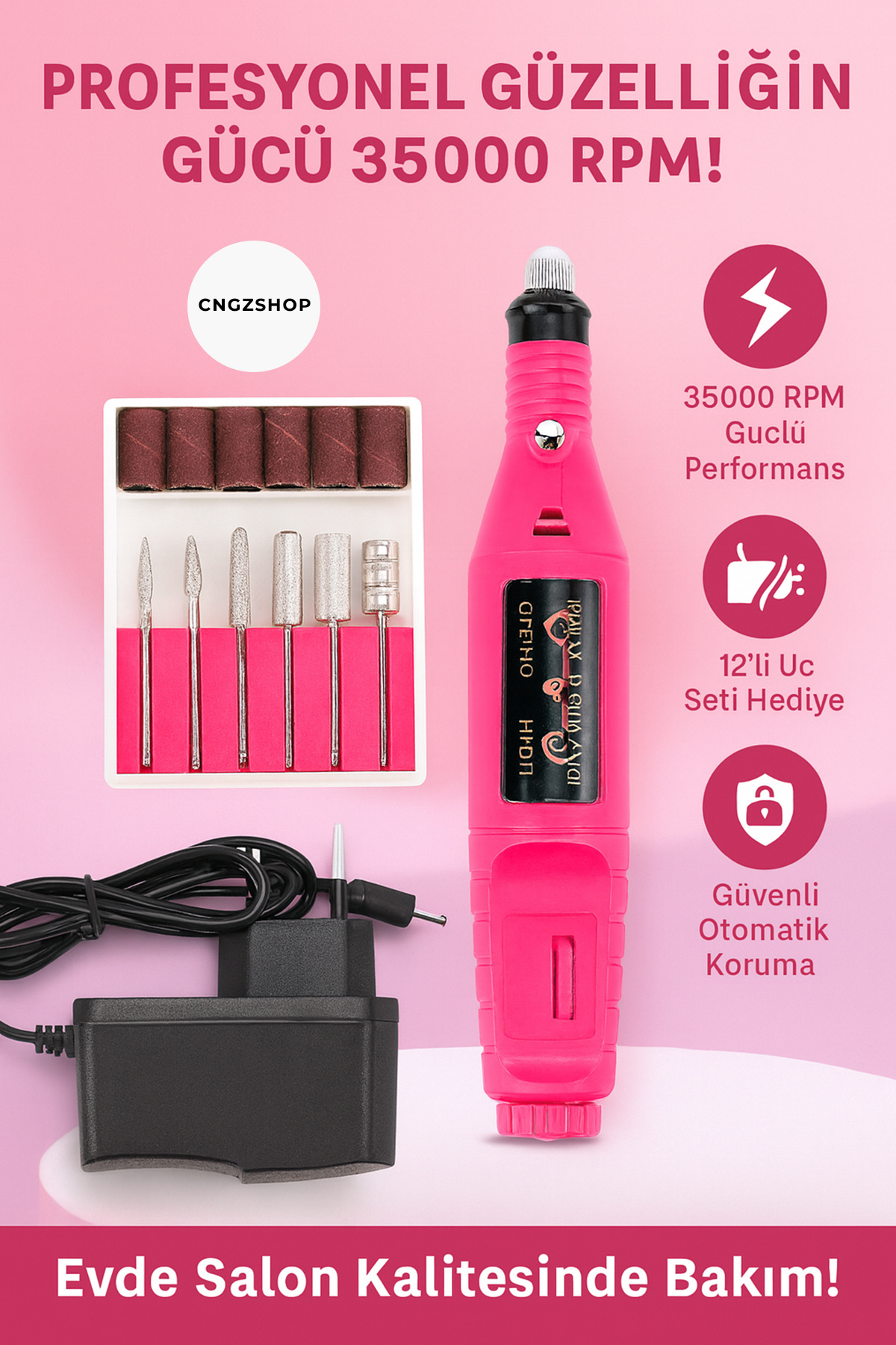 CNGZSHOP Elektrikli Tırnak Törpüsü Manikür Pedikür Kalem Freze Törpü Makinesi 6 'lı Freza Uç Seti