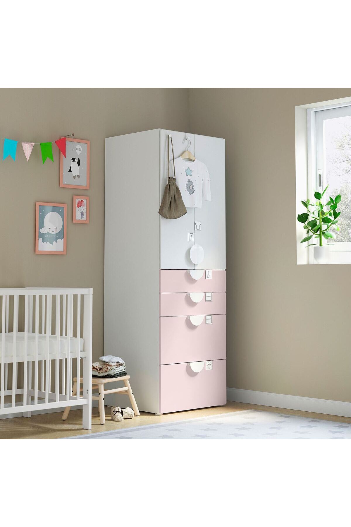 hobiurun Çocuk gardırobu, beyaz-uçuk pembe, 60x57x181 cm, 4 çekmeceli fotoğrafı 2 (önizleme)
