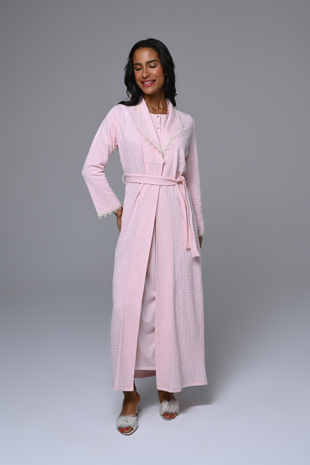 Marilyn Club Kuşak Bağlamalı,Uzun Sabahlıklı Kadın Gecelik 2'li Takım