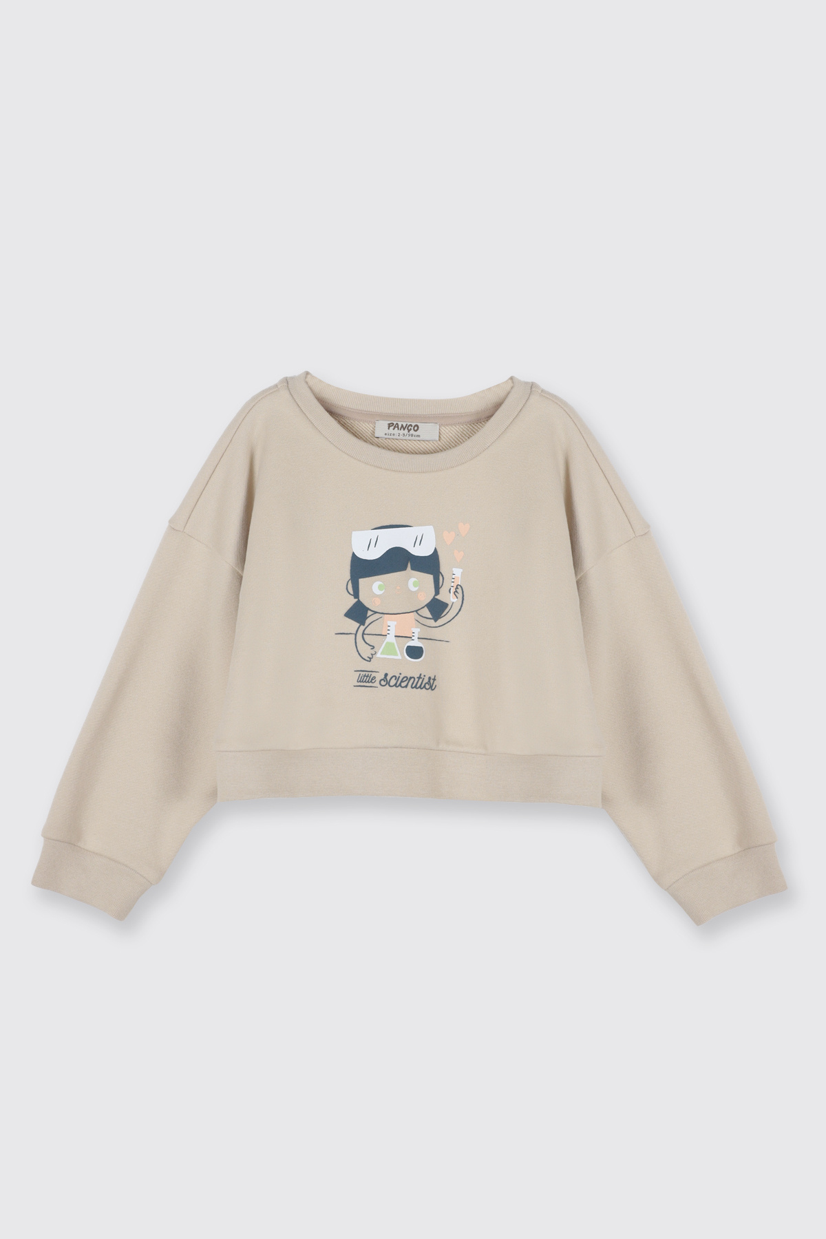 Panço Kız Bebek Baskılı İç Elbiseli 2 Parça Örme Bej Elbise fotoğrafı 3 (önizleme)