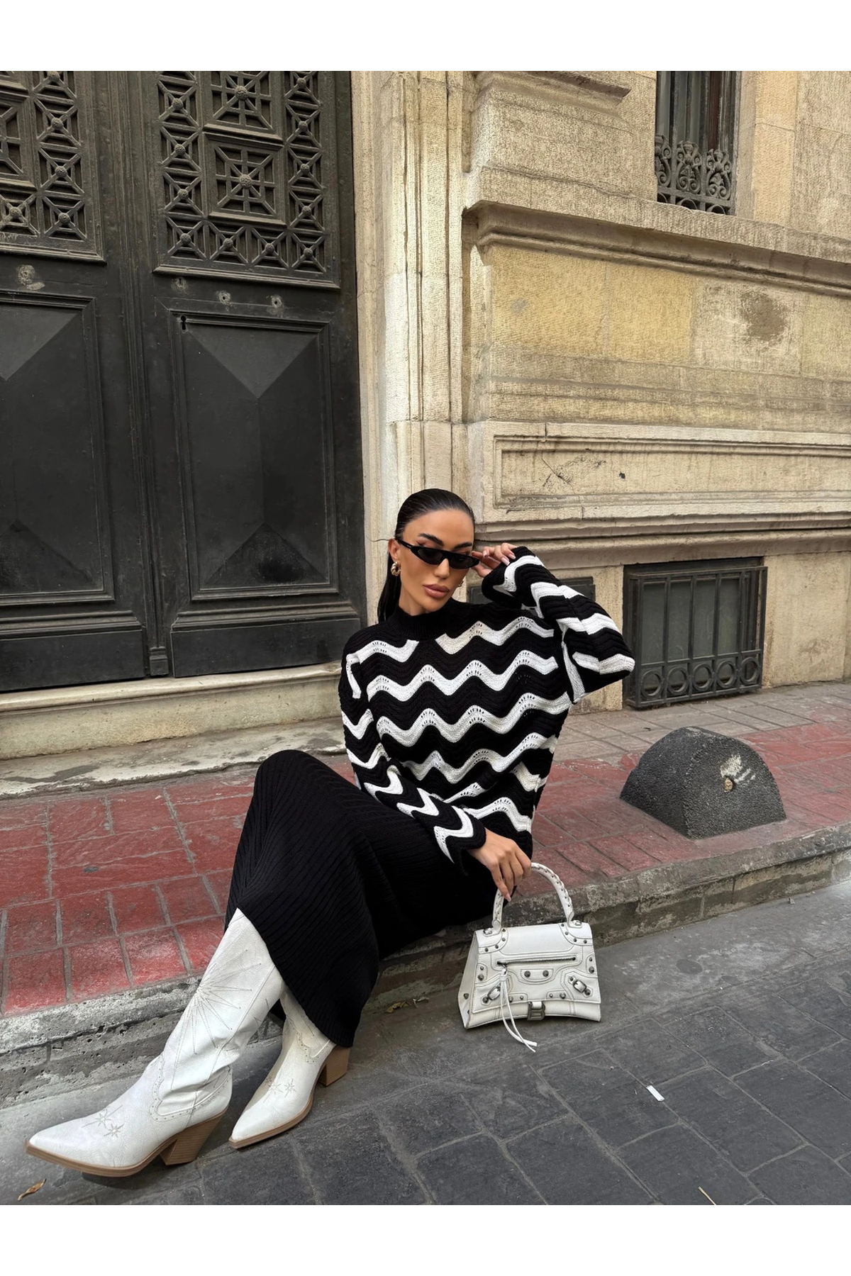 CARLA MARA New Season Women's Zigzag Patterned Sweater and Dress Knitwear Set 1 Org Zoom