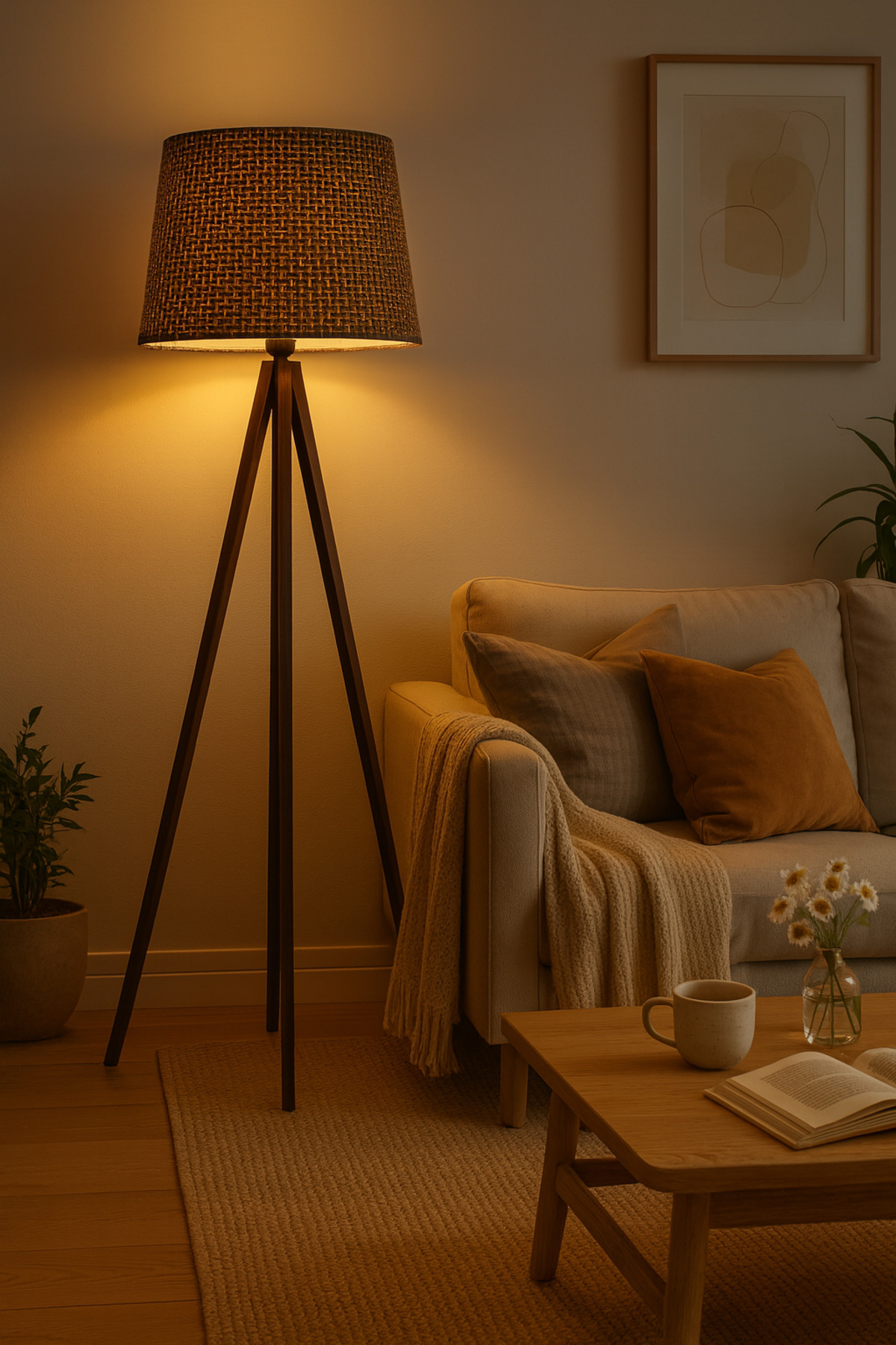 Vivido Home Ceviz Hasır Kahve Ahşap Lambader