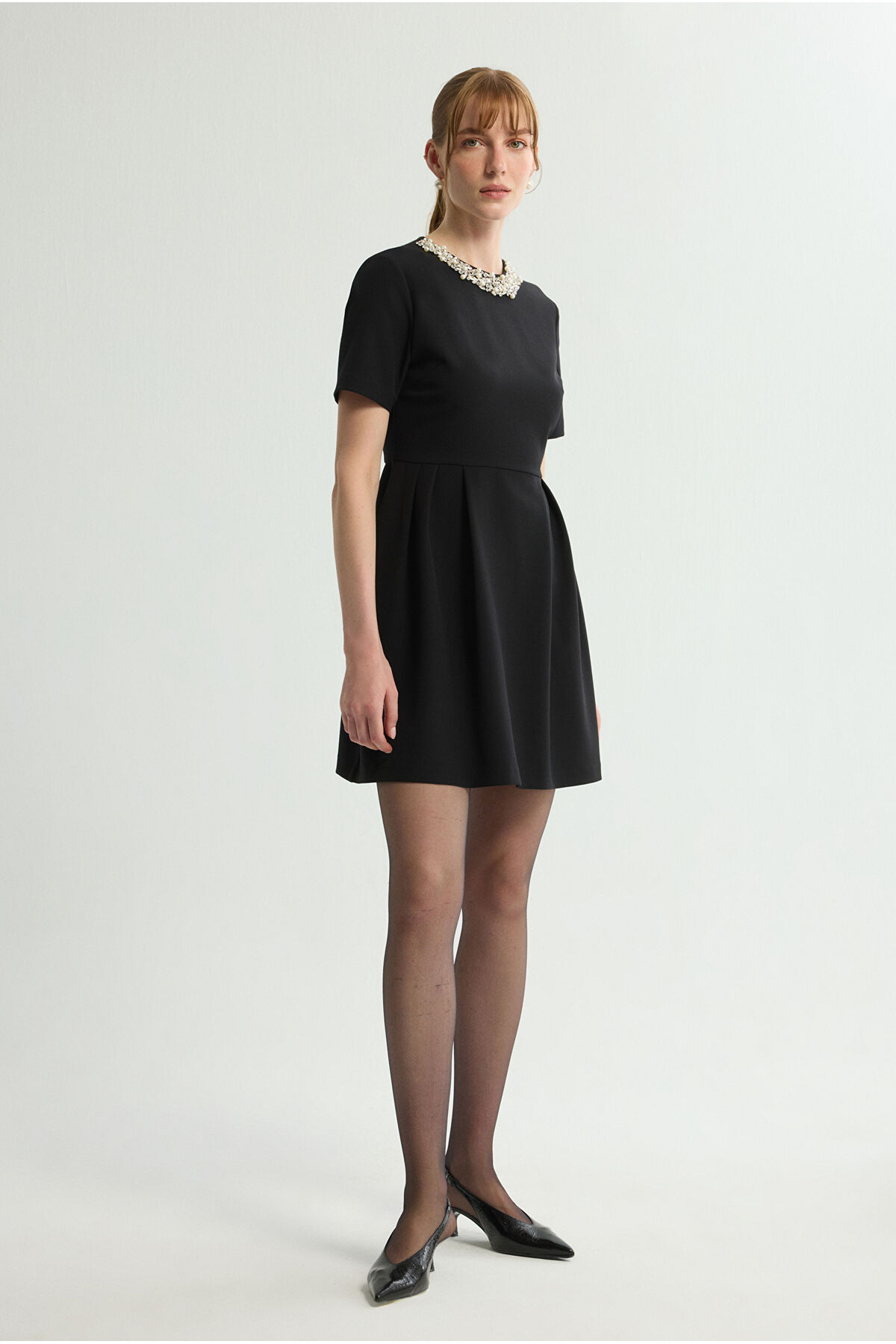 Love My Body  İnci Detaylı Gabardin Elbise - Görsel 5