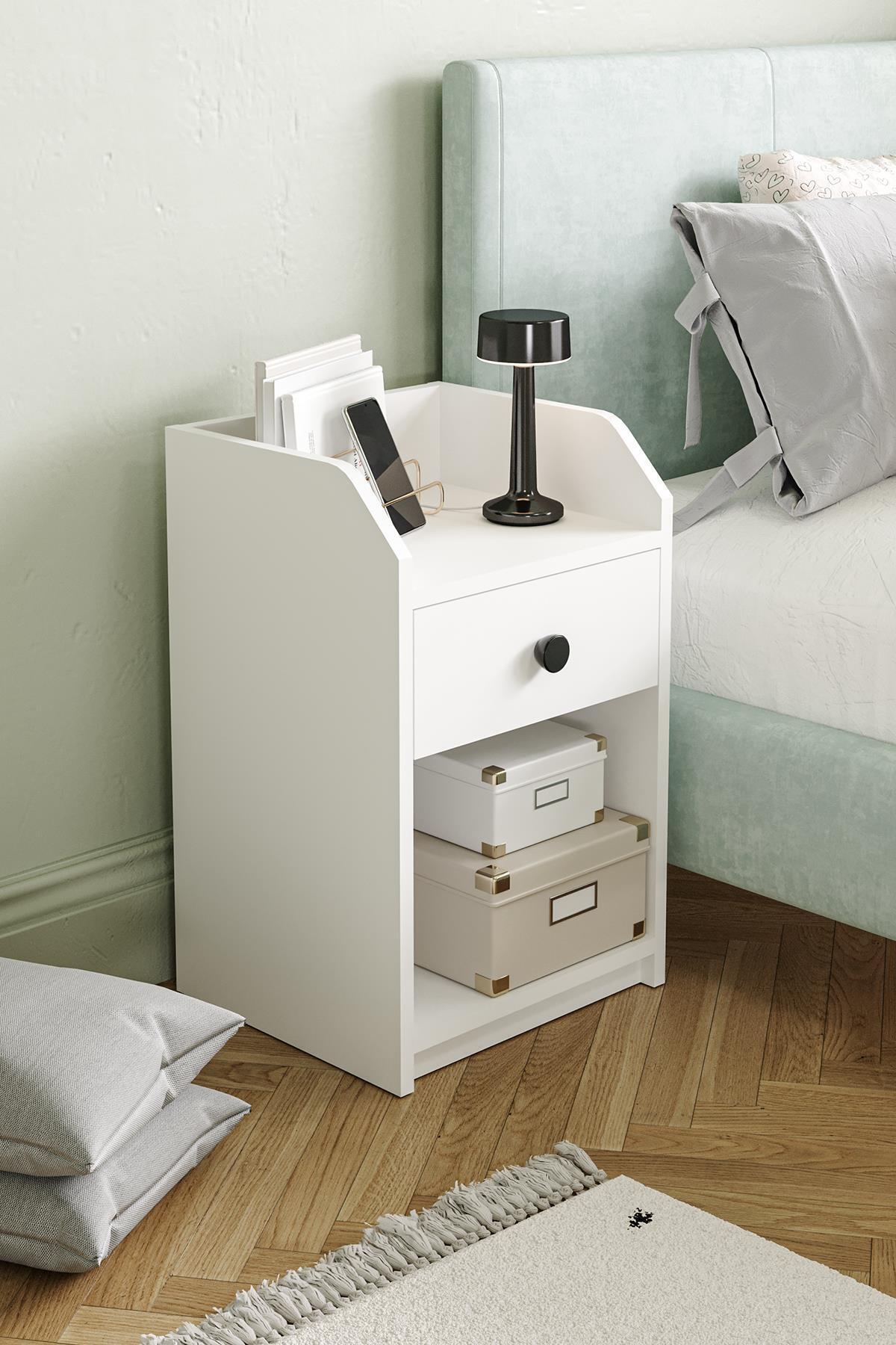 Hofga Urartu Komodin Yatak Odası Tek Çekmeceli Beyaz