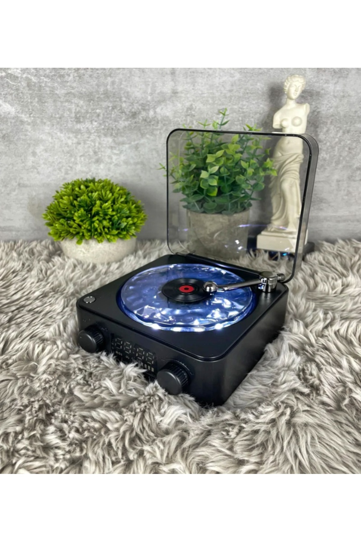newnet Ahşap Pikap Görünümlü Mini Radyo Kablosuz Bluetooth Hoparlör-Renkli Işıklı Hareketli Radyo-SİYAH