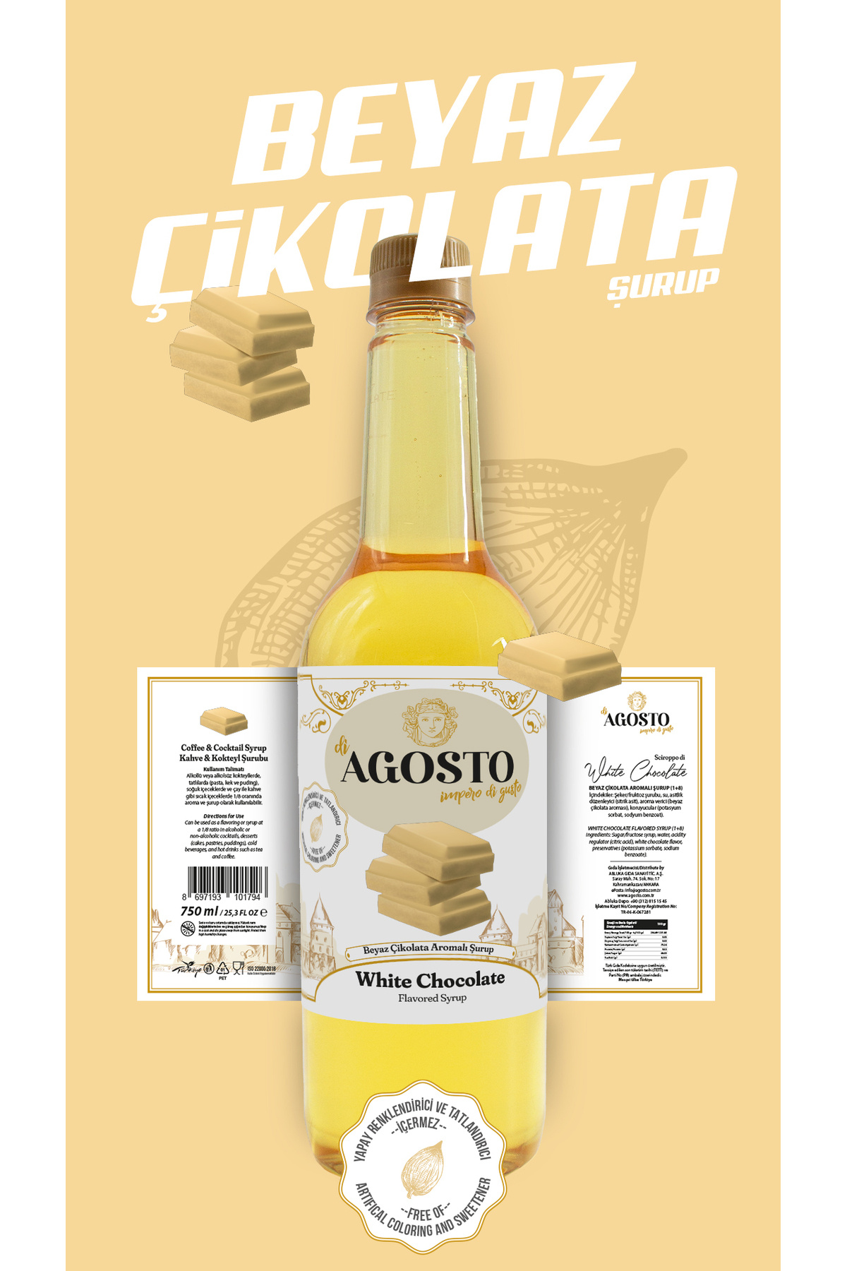 AGOSTO Beyaz Çikolata (White Chocolate) Şurup 750 ml
