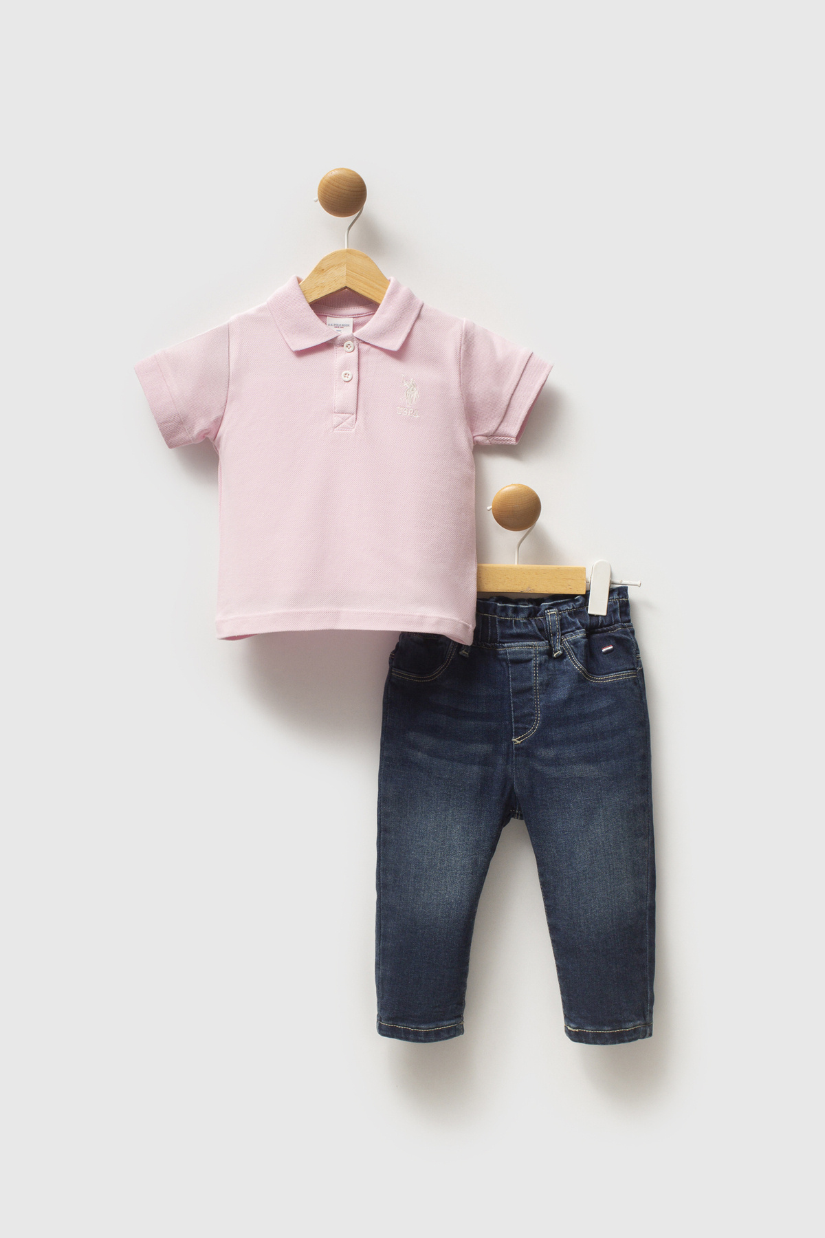 ست 2 عددی تیشرت و شلوار جین دخترانه یقه گرد صورتی یو اس پولو کد :(50322910-VR050) U.S. Polo Assn.