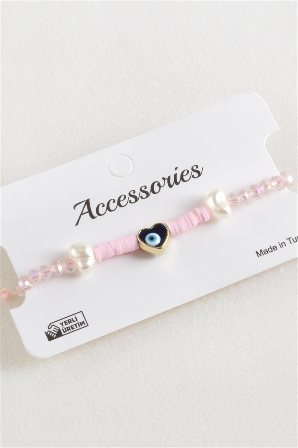 fantastik store Kalp İnci Fimo Kristal Makrome İp Bileklik