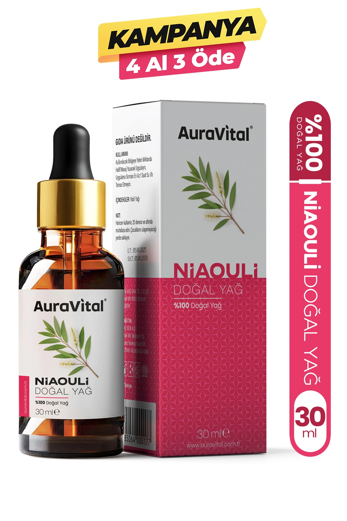 AuraVital Niaouli Bakım Yağı 30 ml %100 Saf ve Doğal