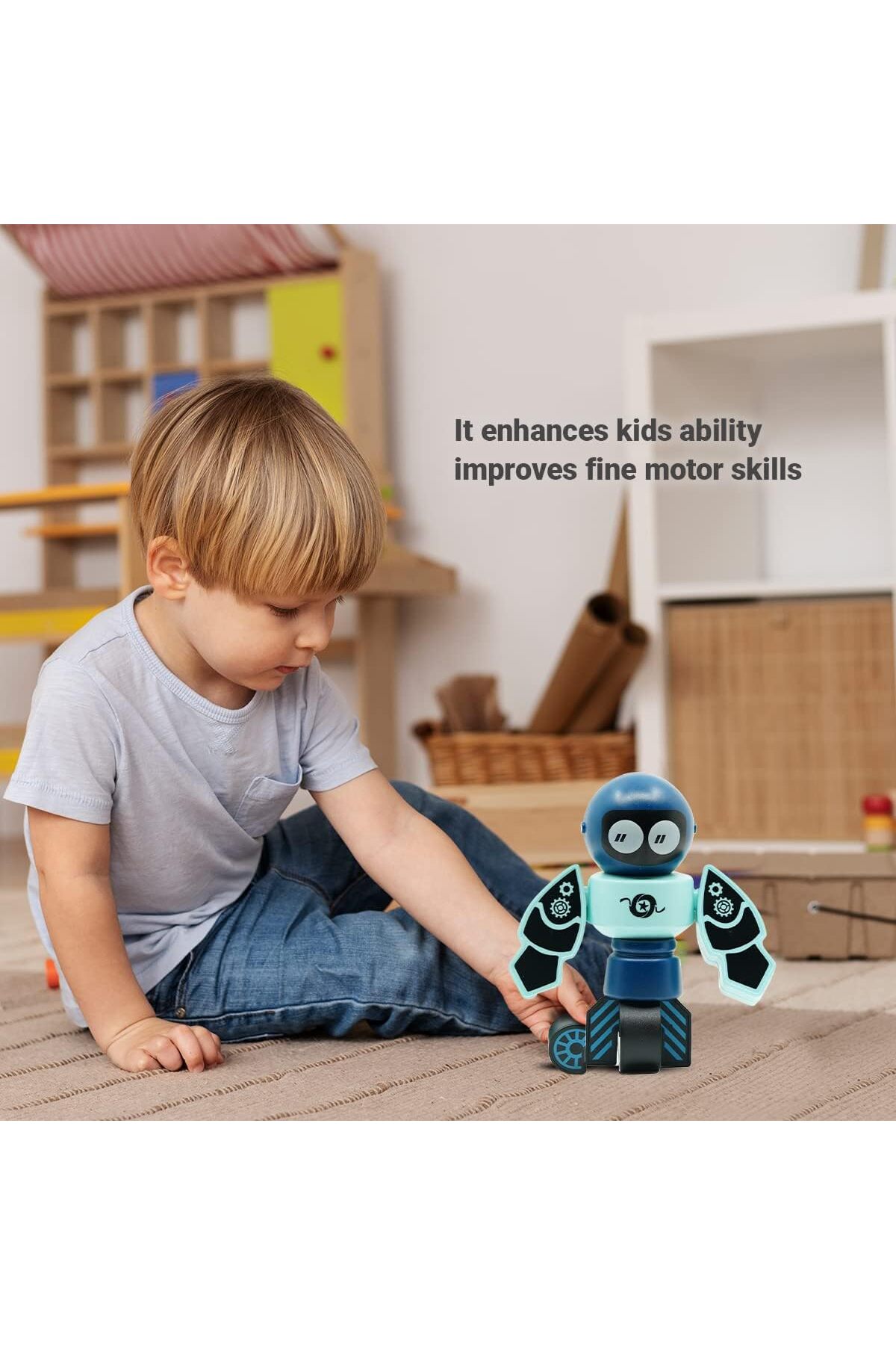 عروسک روبات ساختمانی مغناطیسی برای کودکان – آموزشی STEM، سنین ۳ سال به بالا (آبی)