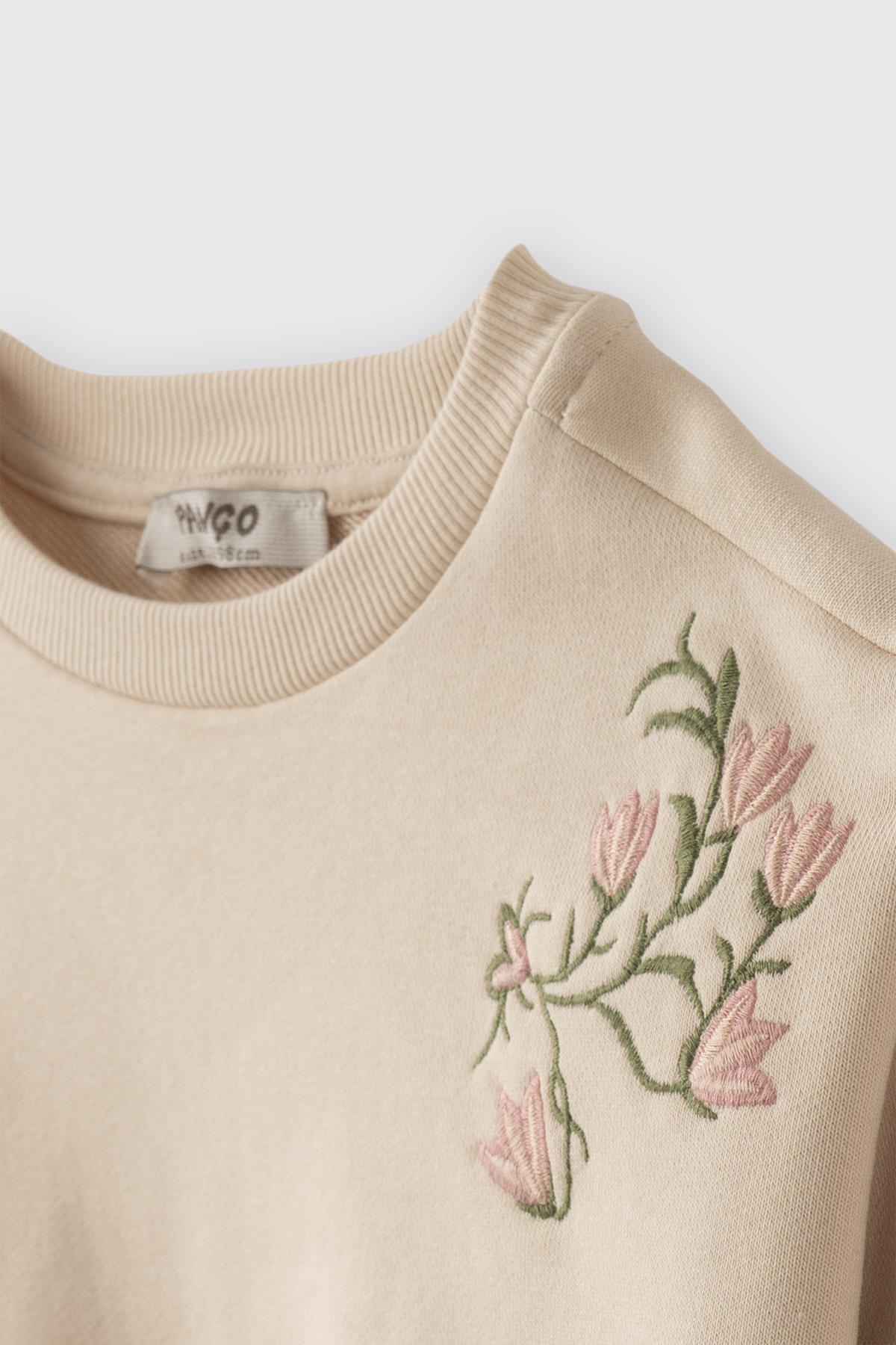 Panço Kız Bebek Nakış Detaylı Yumuşak Dokulu Bej Sweatshirt fotoğrafı 2 (önizleme)