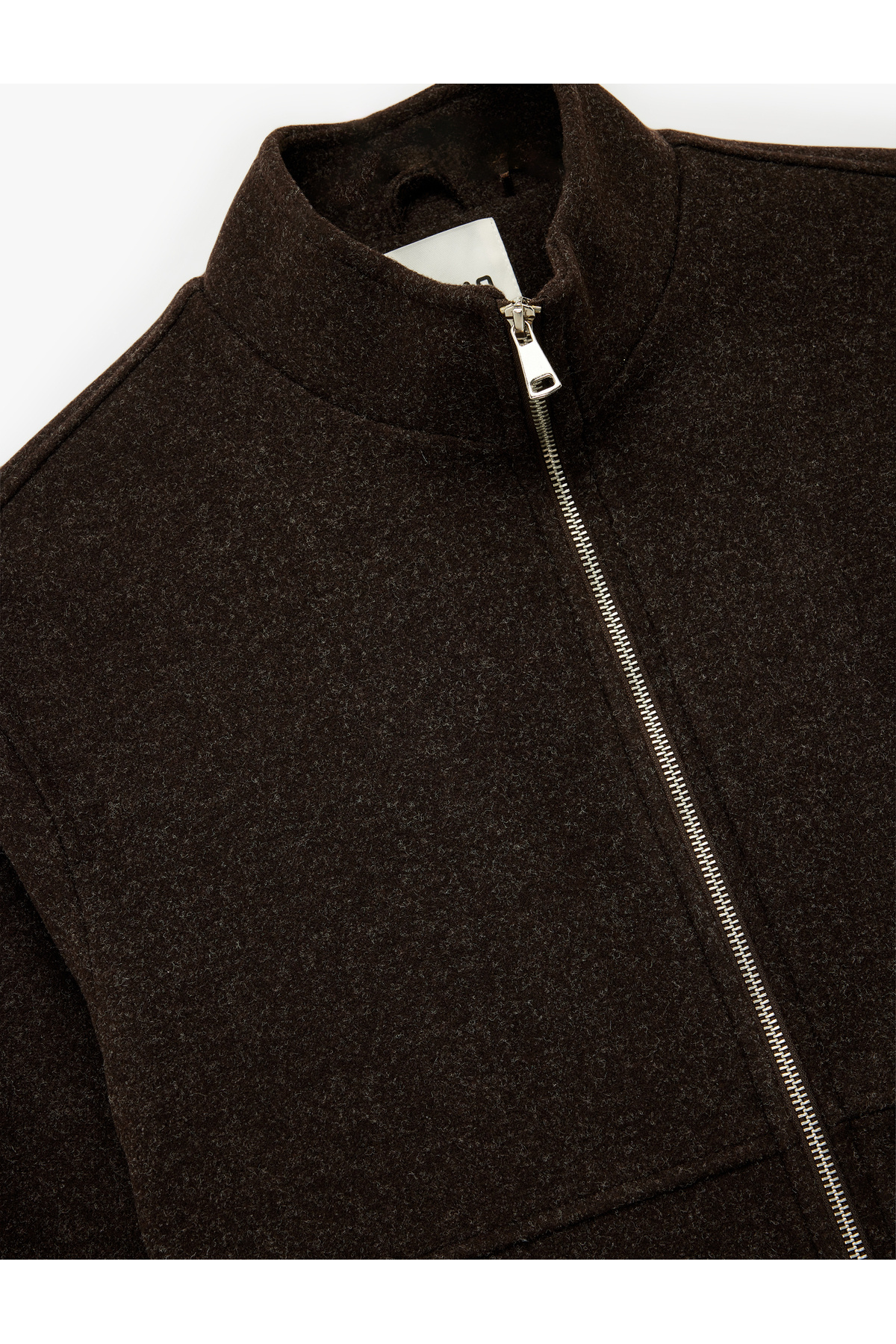 کت کاشه‌ای زیپ‌دار آستین بلند با یقه ایستاده و جیب کوتون