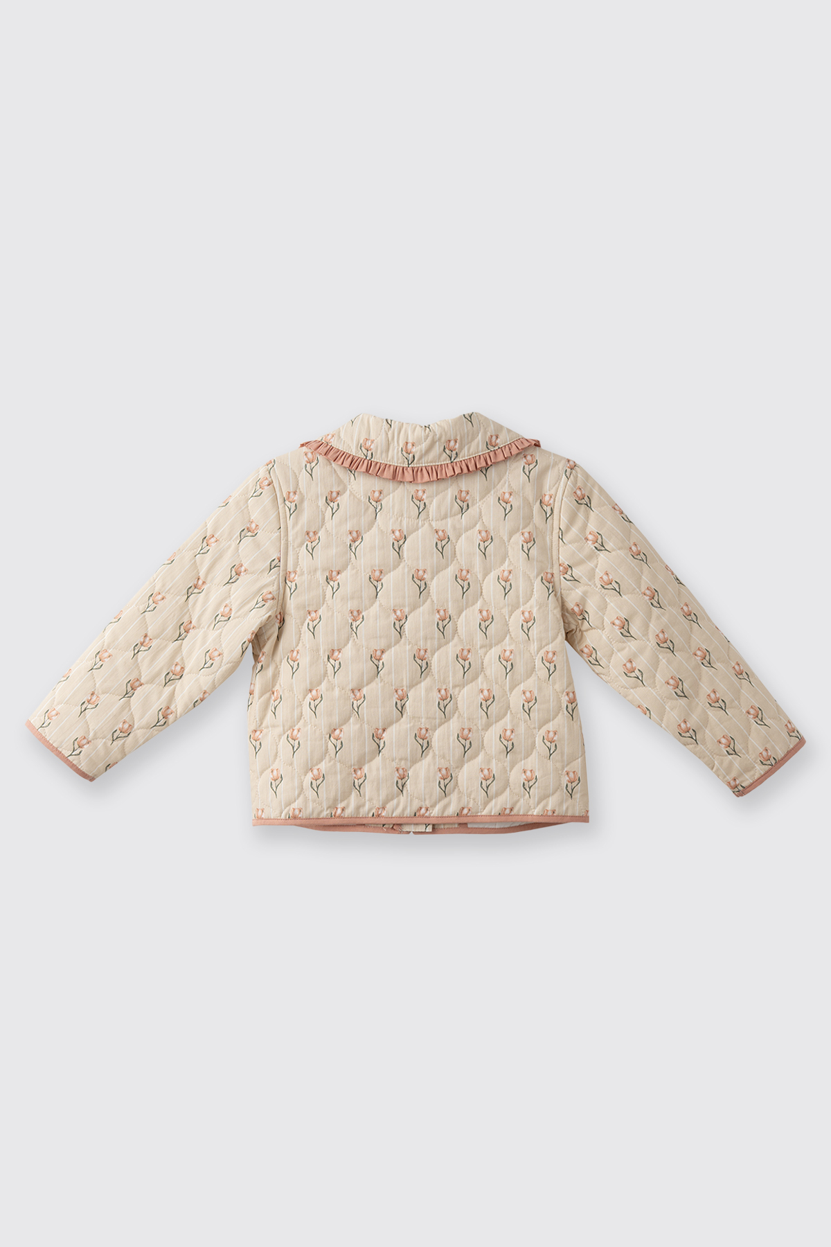Panço Kız Bebek Yaka Ucu Fırfırlı Desenli Kapitone Bej Ceket fotoğrafı 3 (önizleme)