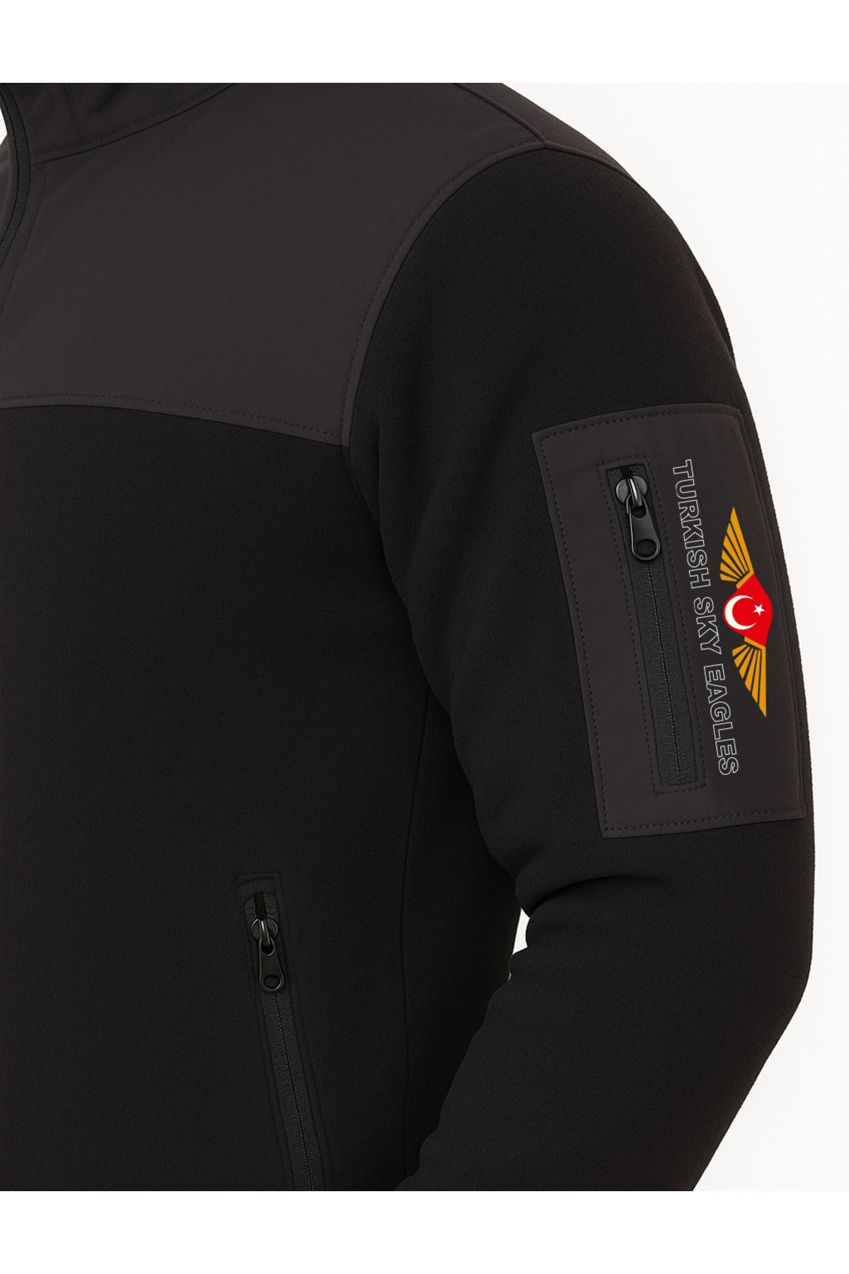 ZENG Gökyüzü Kartalları Tasarımlı Solo Tam Fermuar Softshell Detaylı Polar Sweatshirt görsel 4