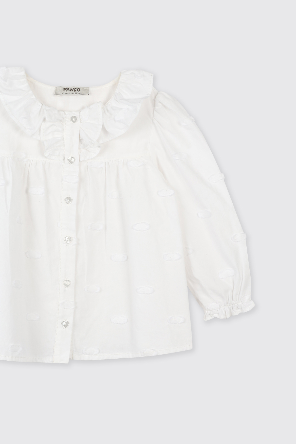 Panço Kız Bebek Dokulu Kumaş Yakası Fırfır Detaylı Ekru Gömlek fotoğrafı 3 (önizleme)