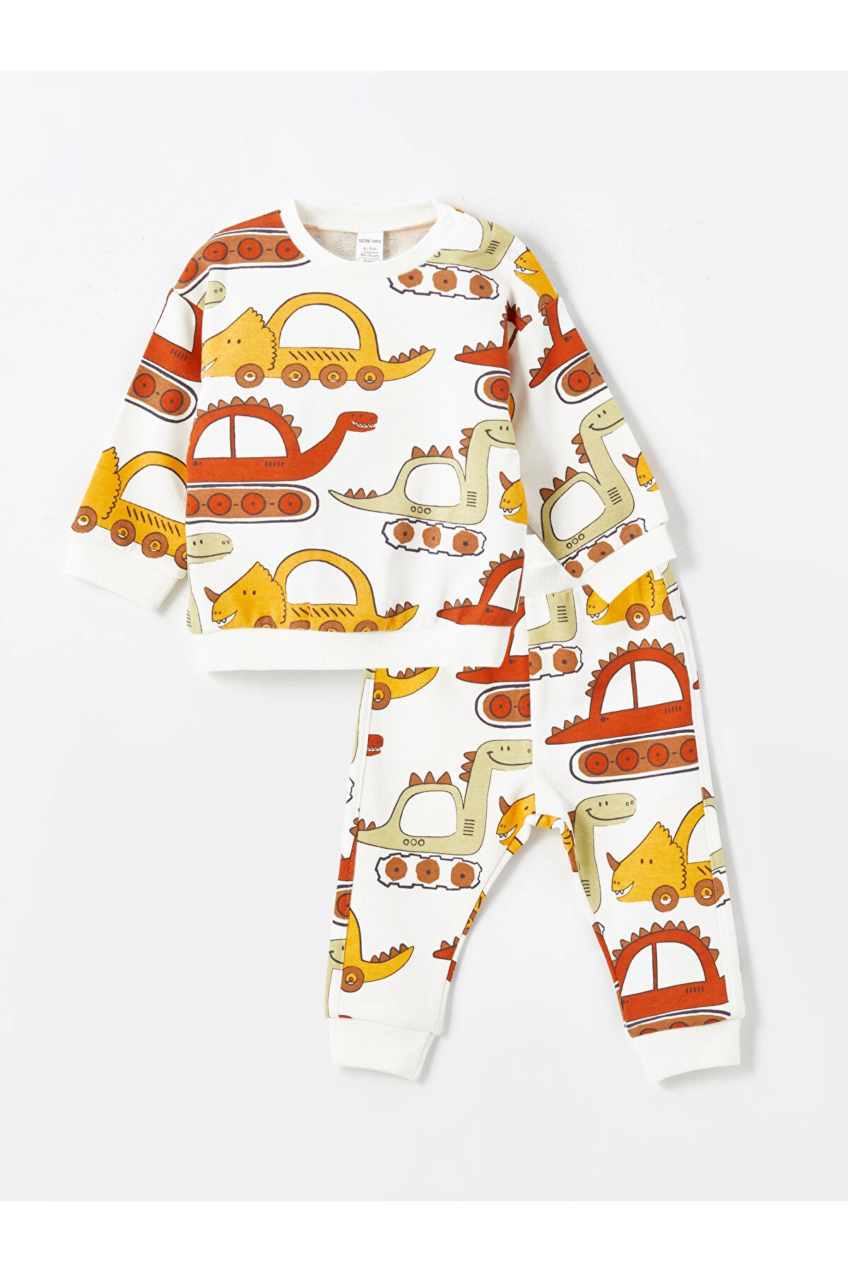 ال سی وایکیکی ست دو تکه سویشرت و گرمکن آستین بلند طرح‌دار پسرانه بژ LCW baby