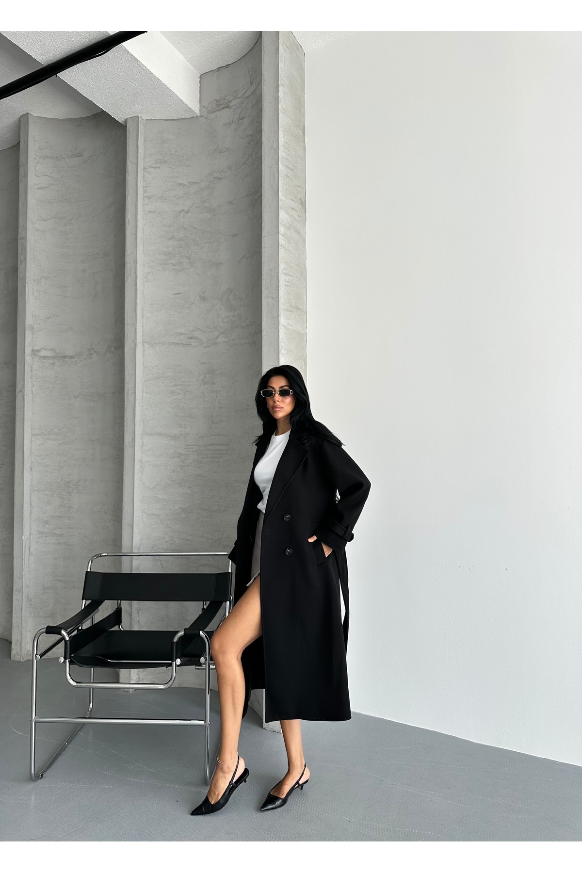 candybia  Laura Kuşaklı Yeni Sezon Astarlı Premium Kalite Rahat Kalıp Kadın Kaşe Kaban Mont - Görsel 6