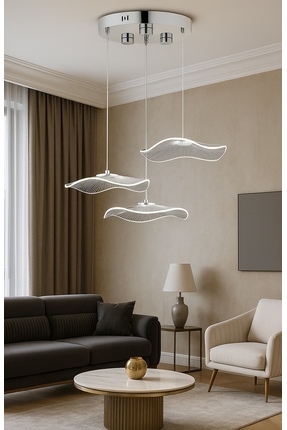 burenze Modern Tasarım Jellyfish Gün Işığı Üçlü Sarkıt Led Avize Krom Gümüş G...