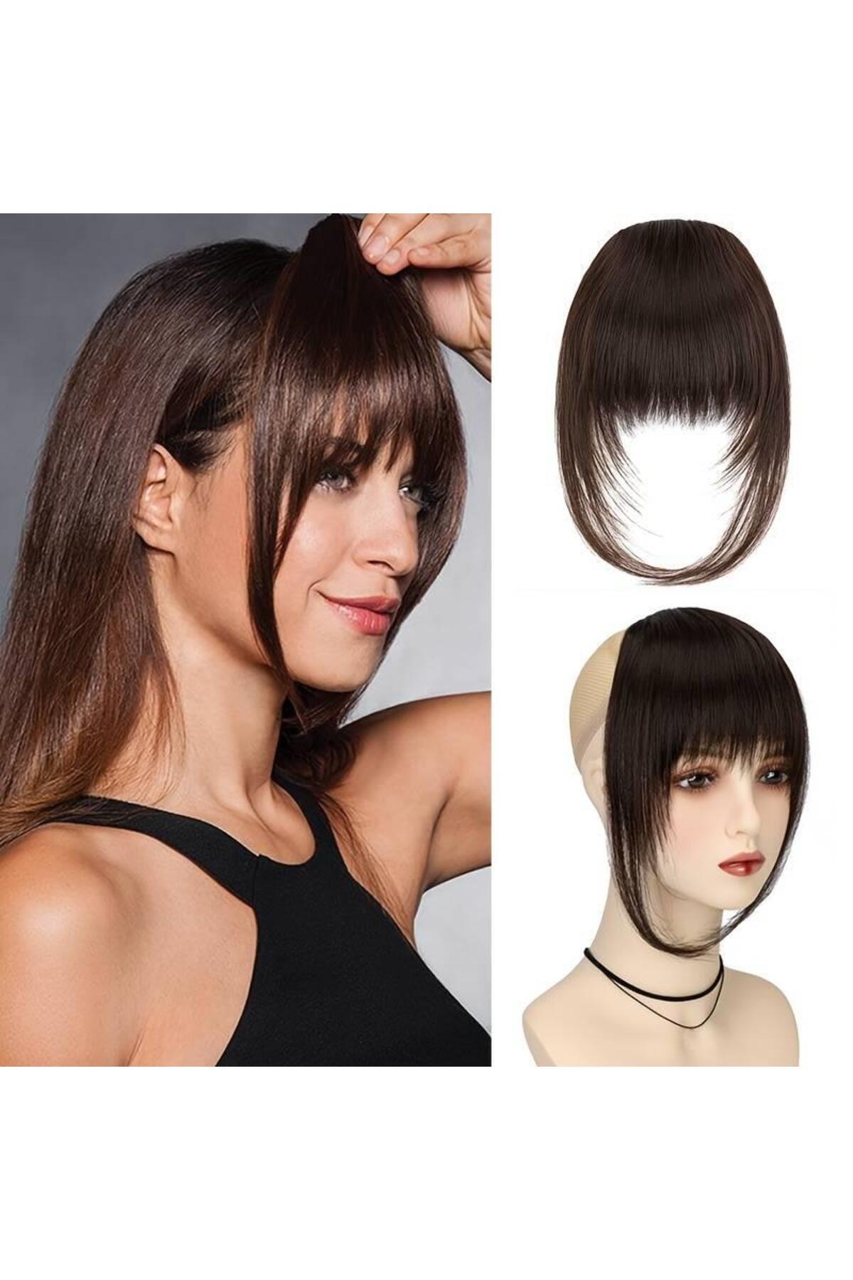 Zeysum Kestane Kahverengi Renk Uzun Kenarlı Katlı Kesim Takma Kahkül Perçem