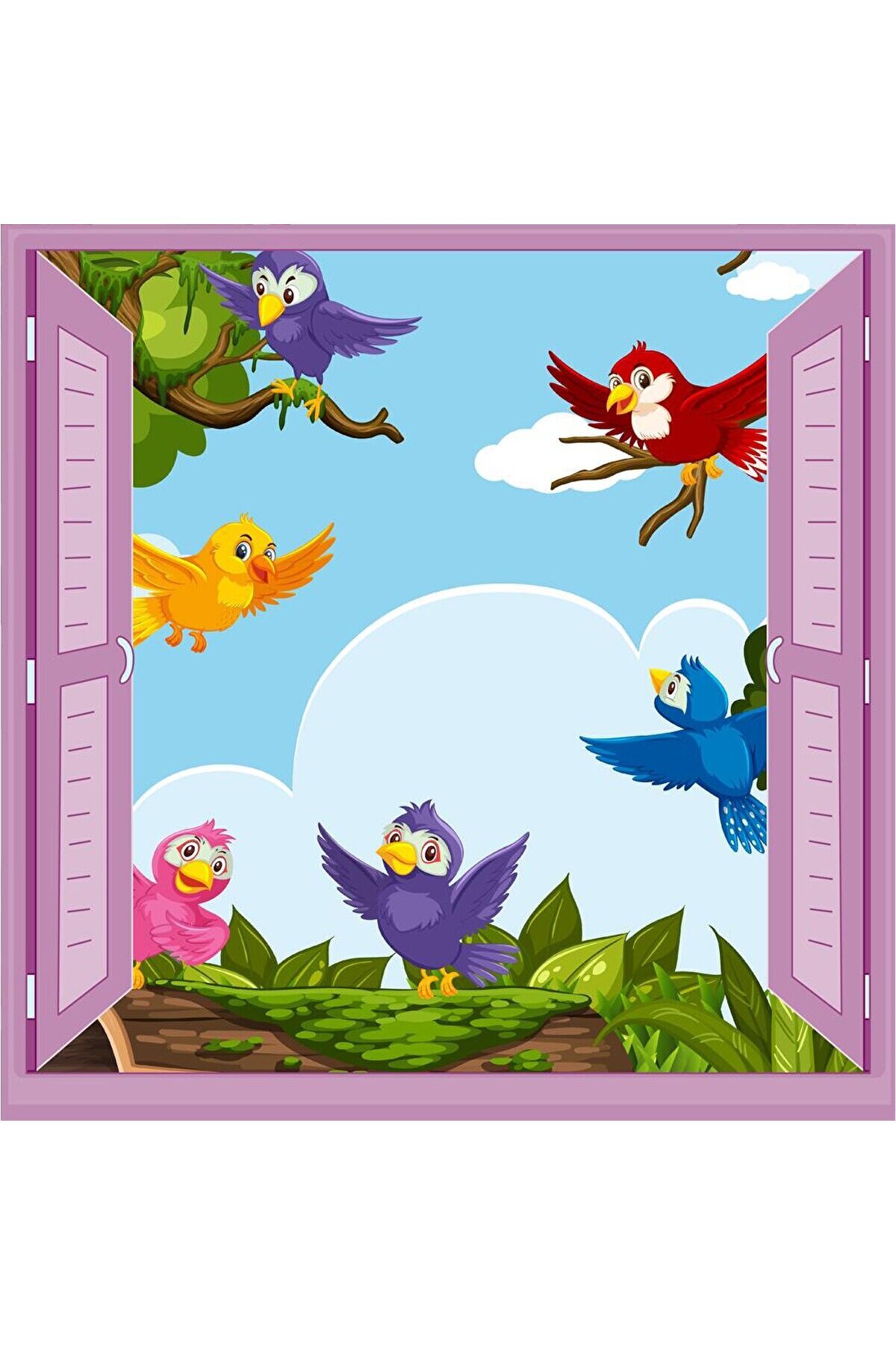 StickerArt Çocuk Odası Bebek Odası Pencere Poster Duvar Kağıdı Kuşlar