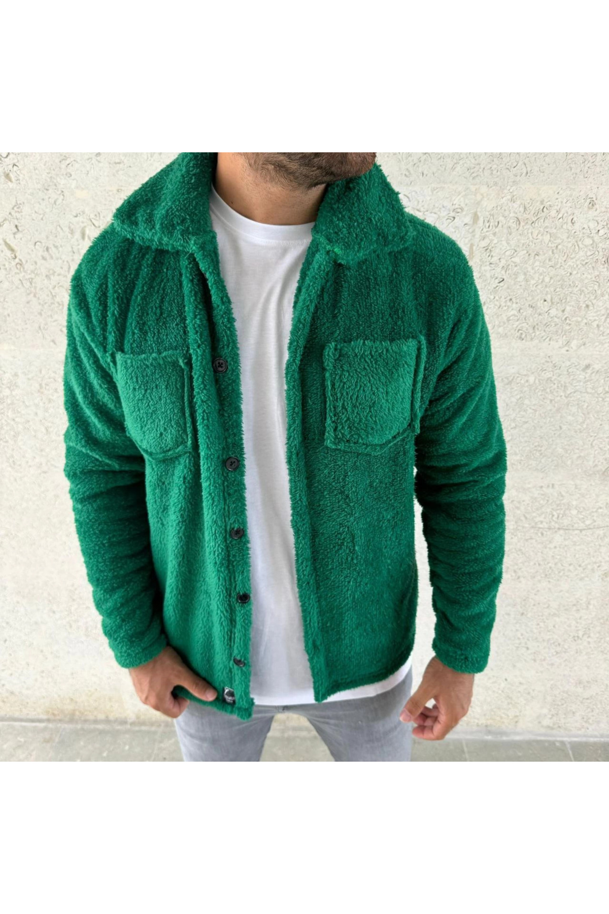 pilelistore Pelüş Polar Hırka Gömlek –- Çimen Yeşili fotoğrafı 4 (önizleme)