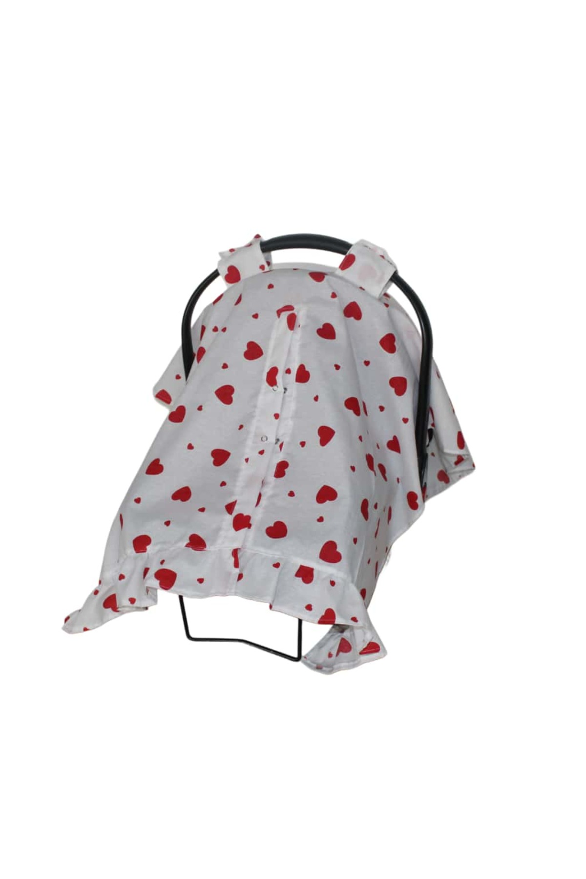 SerSev Bebek Puset Örtüsü Kalpli Puset Örtüsü Pamuklu Kumaş Fırfır Detay Çıt Çıtlı Puset Örtüsü fotoğrafı 4 (önizleme)