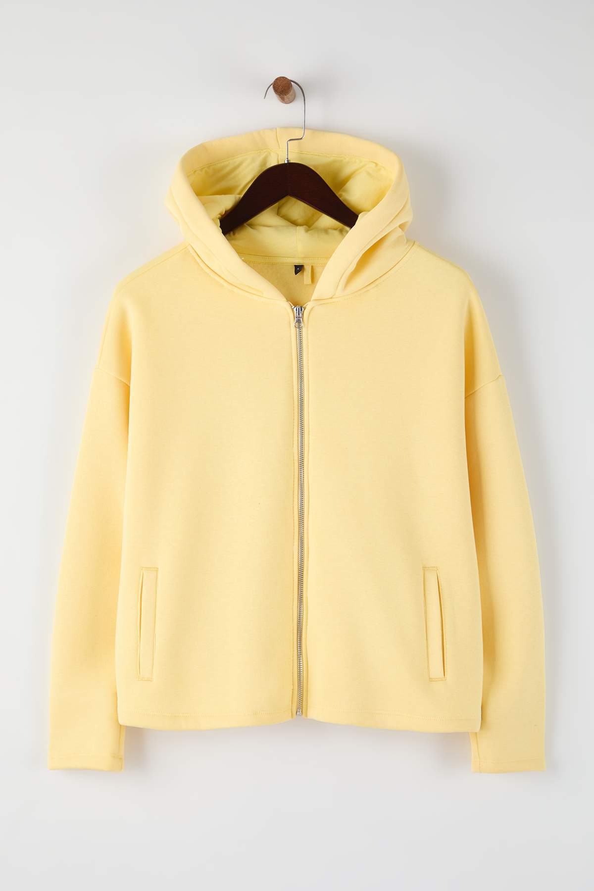 سويشرت زناني ضخيم زرد روشن با آستر پشمي trendyolmilla