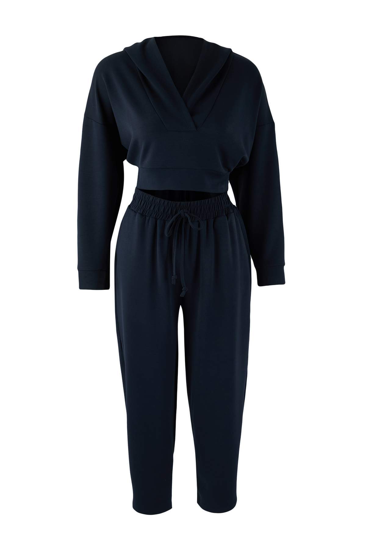 Trendyolmilla  Antrasit Relaxed/Rahat Kalıp Kapüşonlu Yumuşak Kumaşlı Esnek Örme Alt - Üst Takım TWOAW26AU00124 - Görsel 5