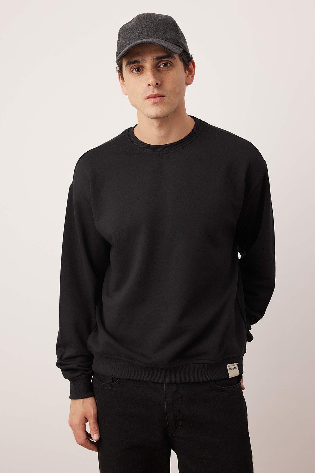 Trendyolmilla  Siyah-Haki 2'li Paket Oversize/Geniş Kesim İçi Polar/Sıcak Tutan Etiketli Sweatshirt TMNAW24SW00001 - Görsel 5