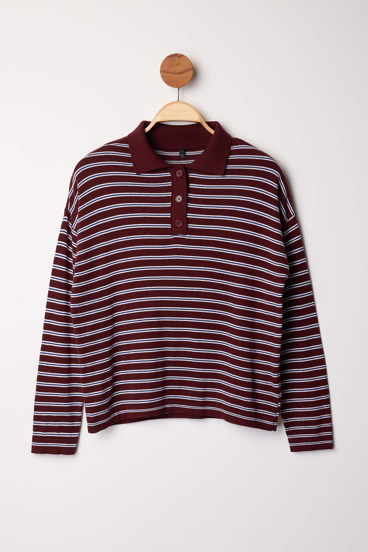 Trendyolmilla  Wardrobe Essentials Mürdüm Premium İplik/Özel İplikli Geniş Kalıp Çizgili Triko Kazak TWOAW26KZ0019 - Görsel 5