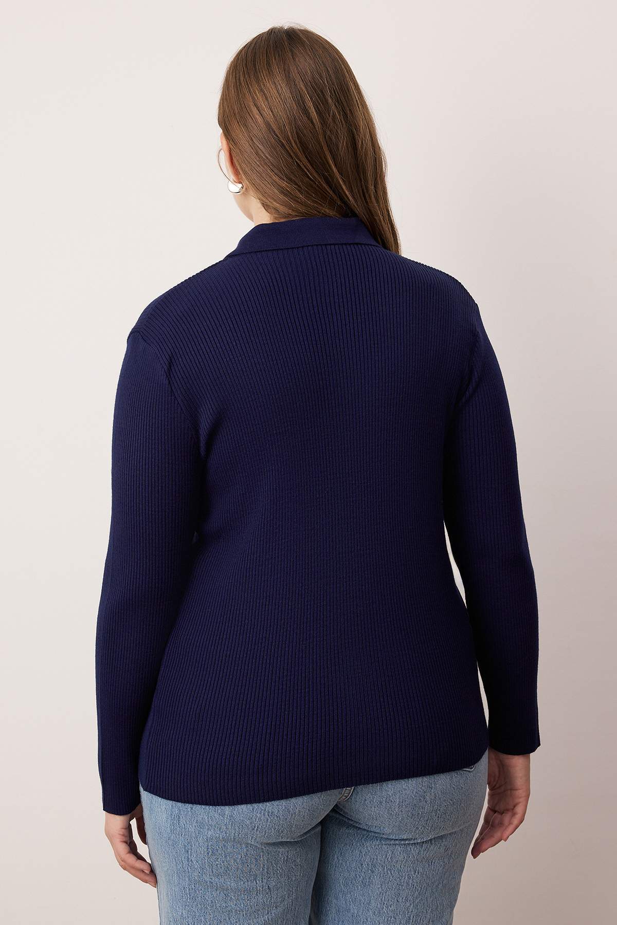 Trendyolmilla  Lacivert-Ekru Fitilli Bisiklet & Polo Yaka 2'li Paket Triko Hırka TBBAW26AV00034 - Görsel 4