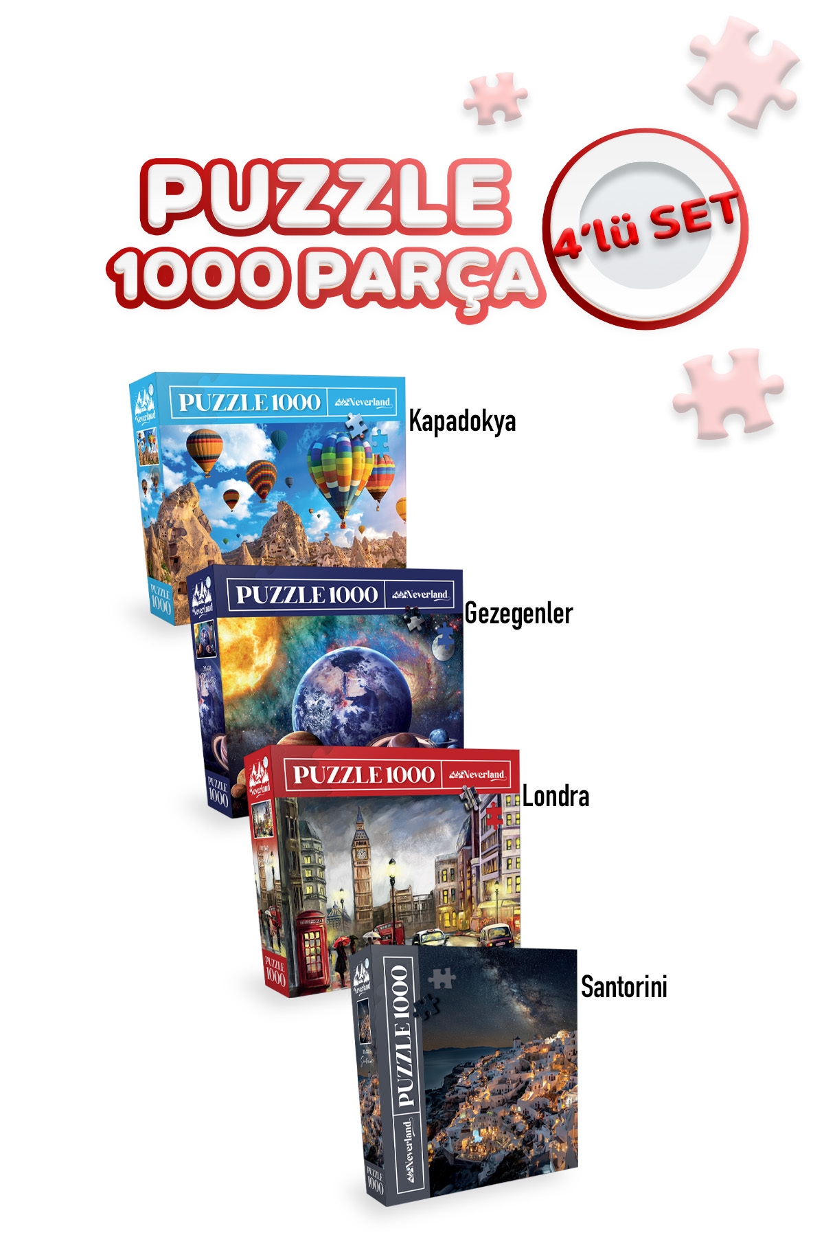 Neverland 4 Adet 1000 Parça Puzzle - Santorini / Gezegenler