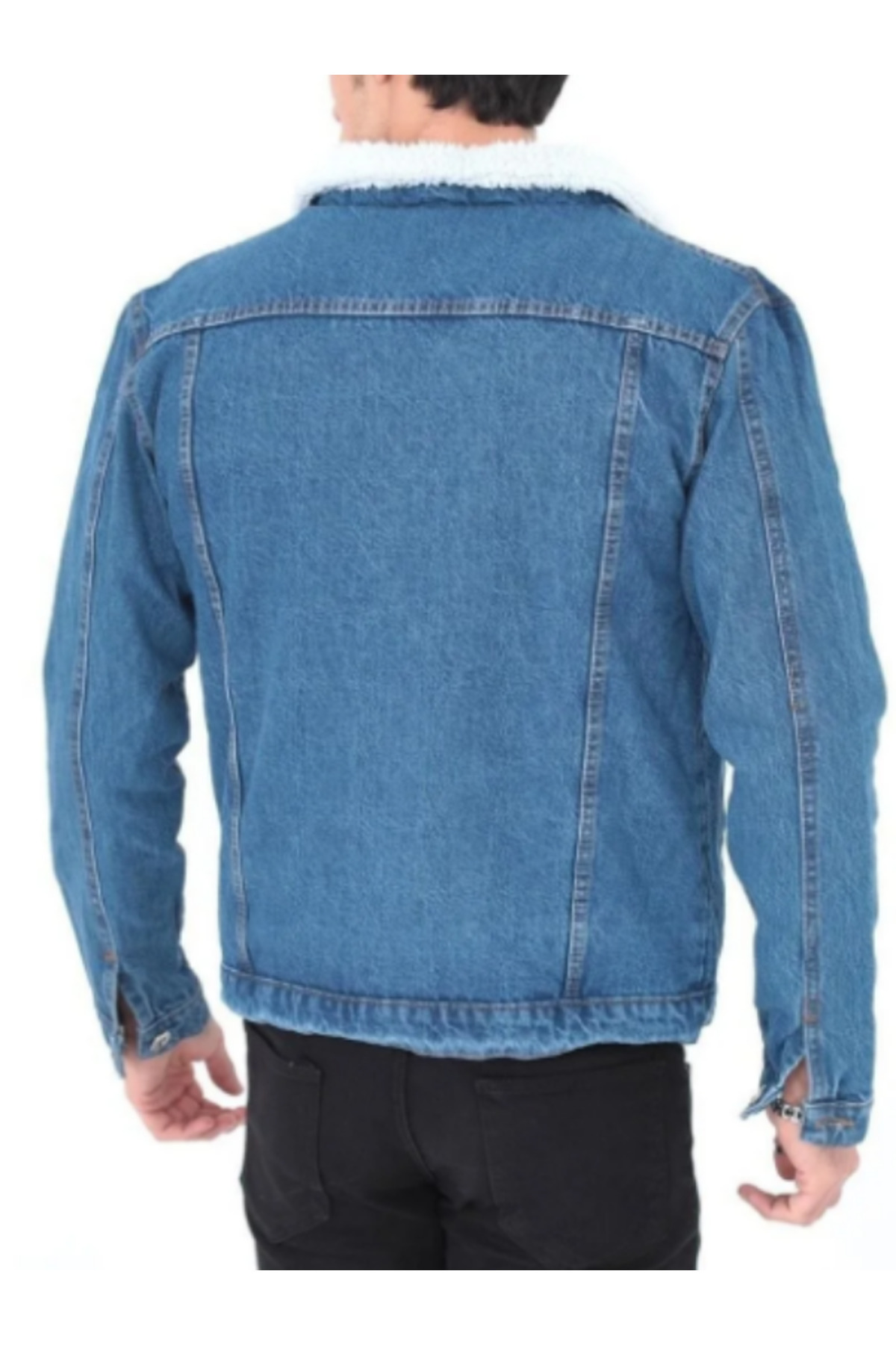 TRS YB GİYİM  Erkek Trend Kışlık Içi Kürklü Kot Ceket Açık Mavi - Görsel 2
