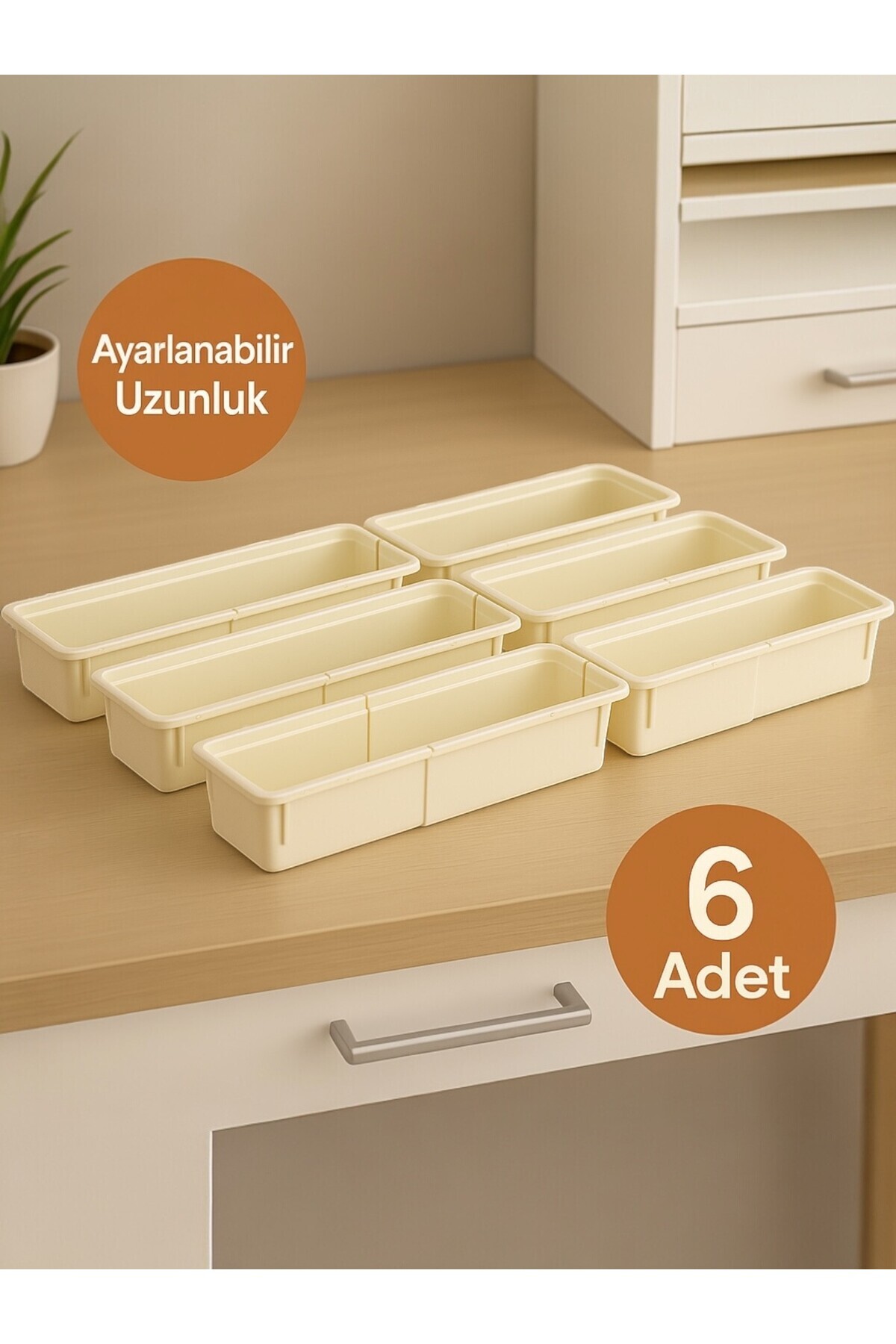 Nesto Home 6'lı Set Boyu Ayarlanabilir Çok Amaçlı Çekmece İçi Düzenleyici Kaşıklık Ve Bıçaklık Set Orta Boy
