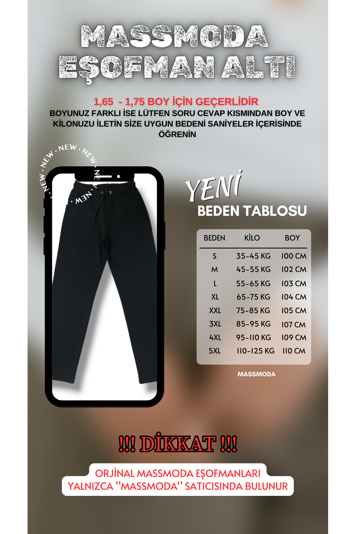 MASSMODA Eşofman Altı Kalın Kışlık 3 Iplik Kompakt Şardonlu Penye Pijama Erkek / Kadın Unisex