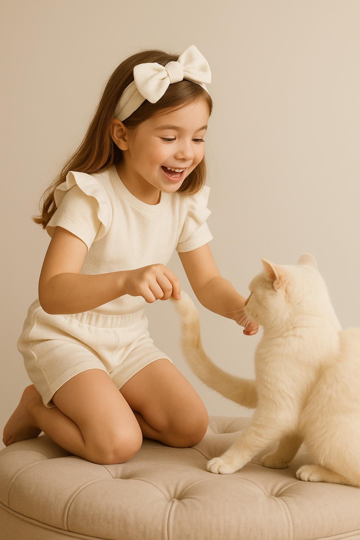 özge başaran Krem Rengi Şort & Tişört,ve Çorap Fitilli Kumaş Kız Çocuk Ve Bebek 3'lü Giyim Seti fotoğrafı 5 (önizleme)