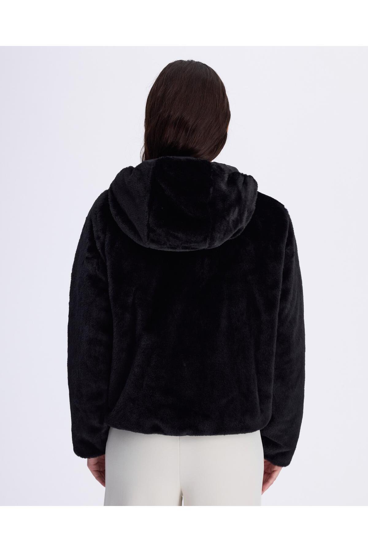 Kappa  Authentic Sarano Çift Tarafli Kadın Siyah Oversize Sherpa Mont - Görsel 5