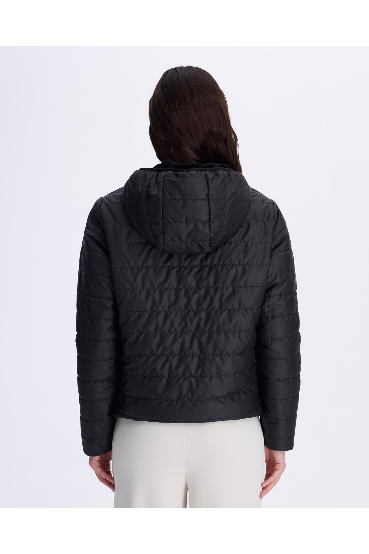 Kappa  Authentic Sarano Çift Tarafli Kadın Siyah Oversize Sherpa Mont - Görsel 4