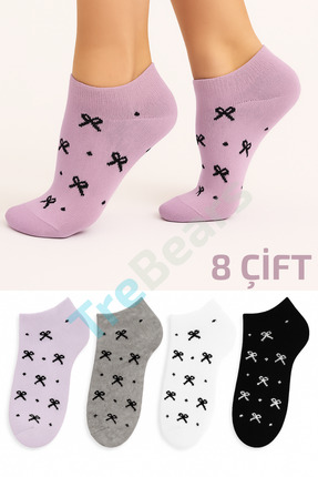 TreBears 8 Çift Kelebek Desenli Kadın Kısa Çorap Seti
