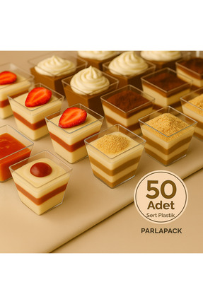 PARLAPACK Sunum Kasesi Plastik Tatlı Kasesi 50 ADET 200 CC Kübik Prizma Kase ...