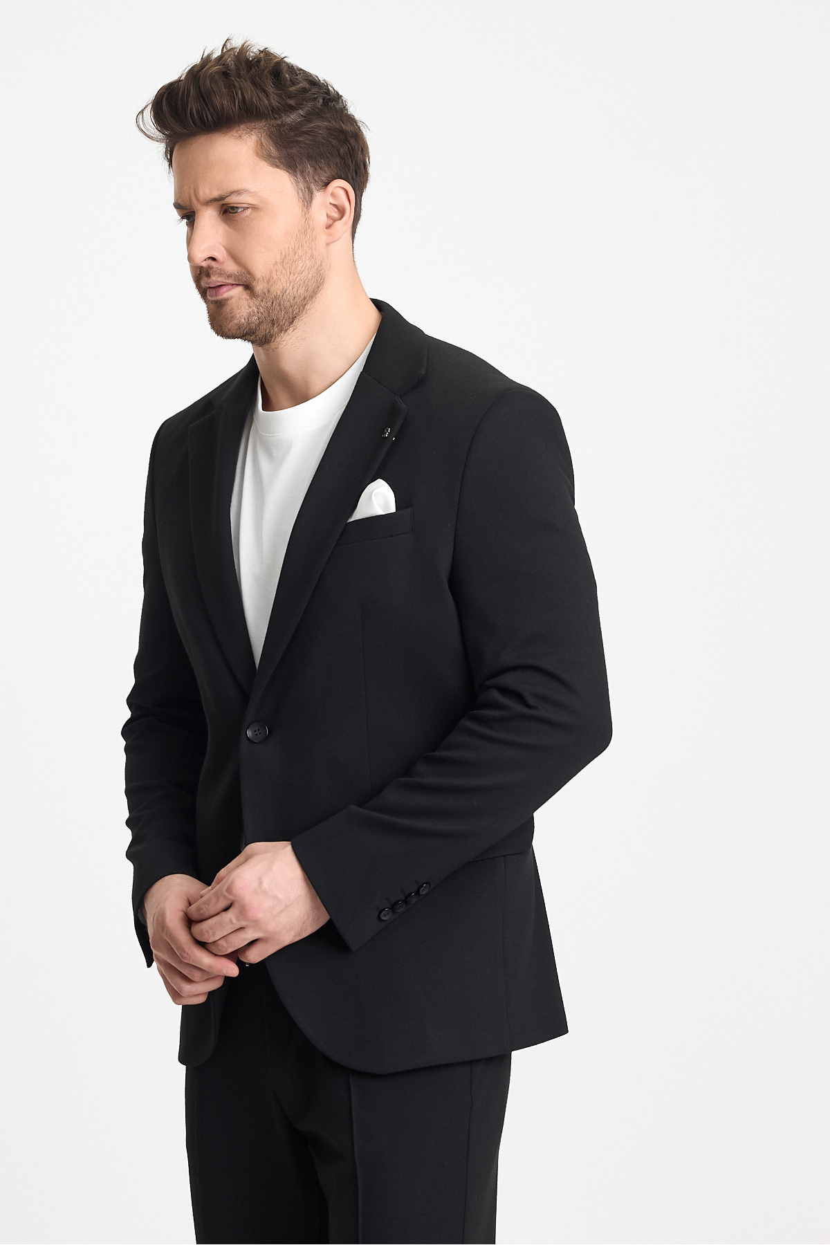 Frappoli  Jasinoo Erkek Battal Büyük Beden Siyah Regular Fit Pamuk Karışımlı Likralı Blazer Ceket - Görsel 6