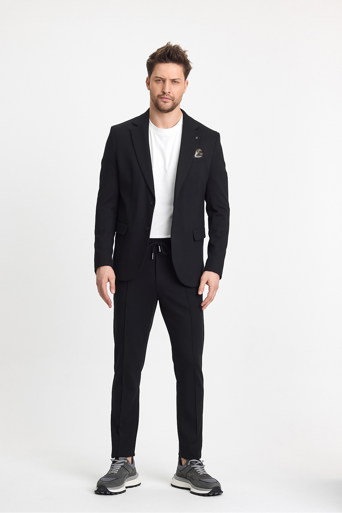 Frappoli  Jasinoo Erkek Battal Büyük Beden Siyah Regular Fit Pamuk Karışımlı Likralı Blazer Ceket - Görsel 3