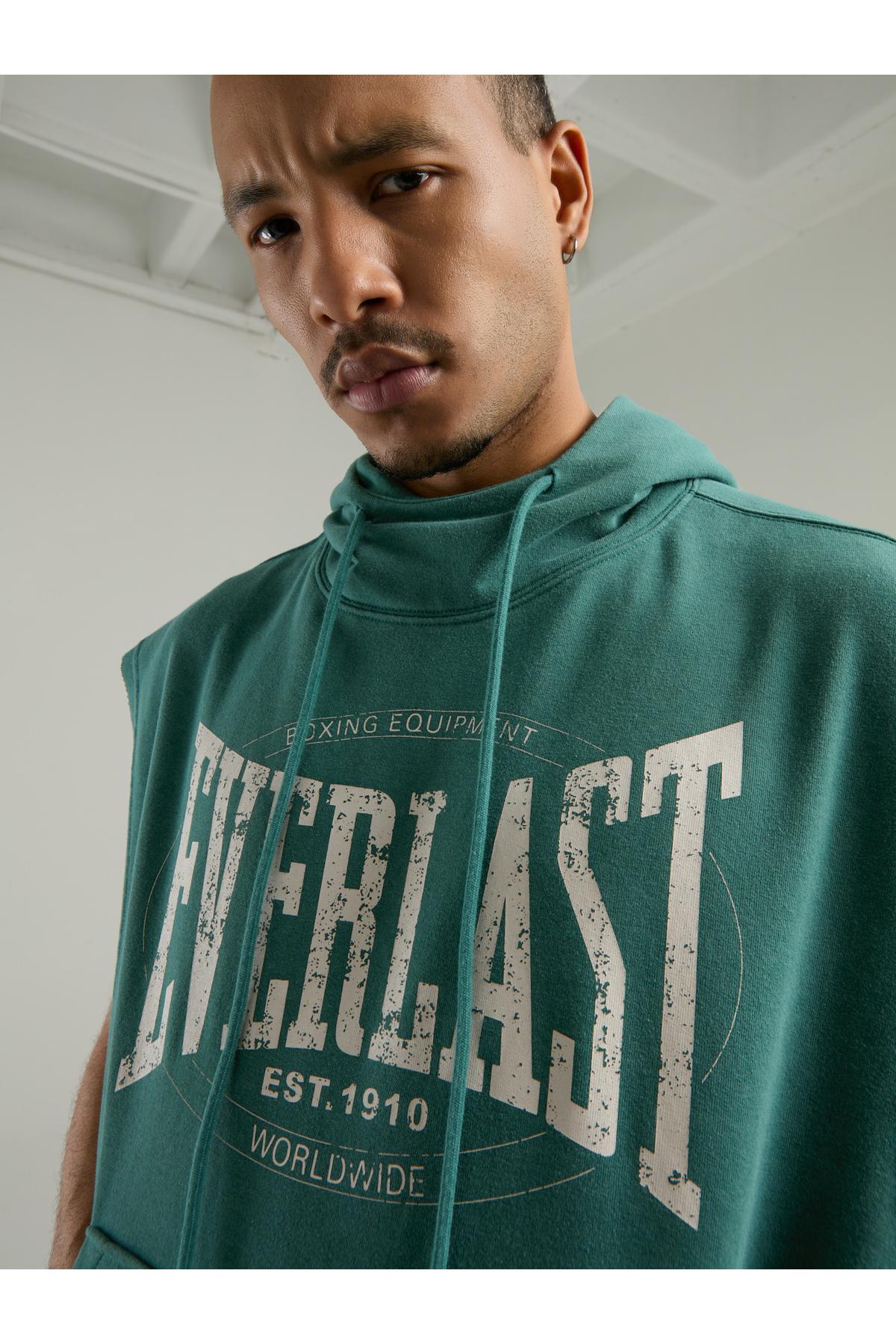 EVERLAST Authentic Boxing Oversize Koyu Yeşil Kolsuz Erkek Sweatshirt görsel 5
