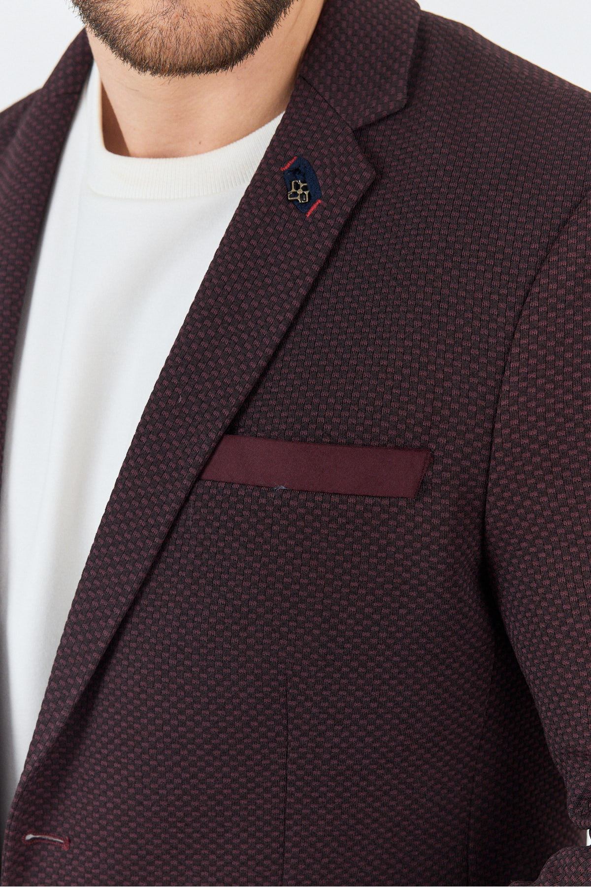 Frappoli  İtolo Erkek Bordo Likralı Esnek Kumaşlı Slim Fit Spor Blazer Ceket - Görsel 2